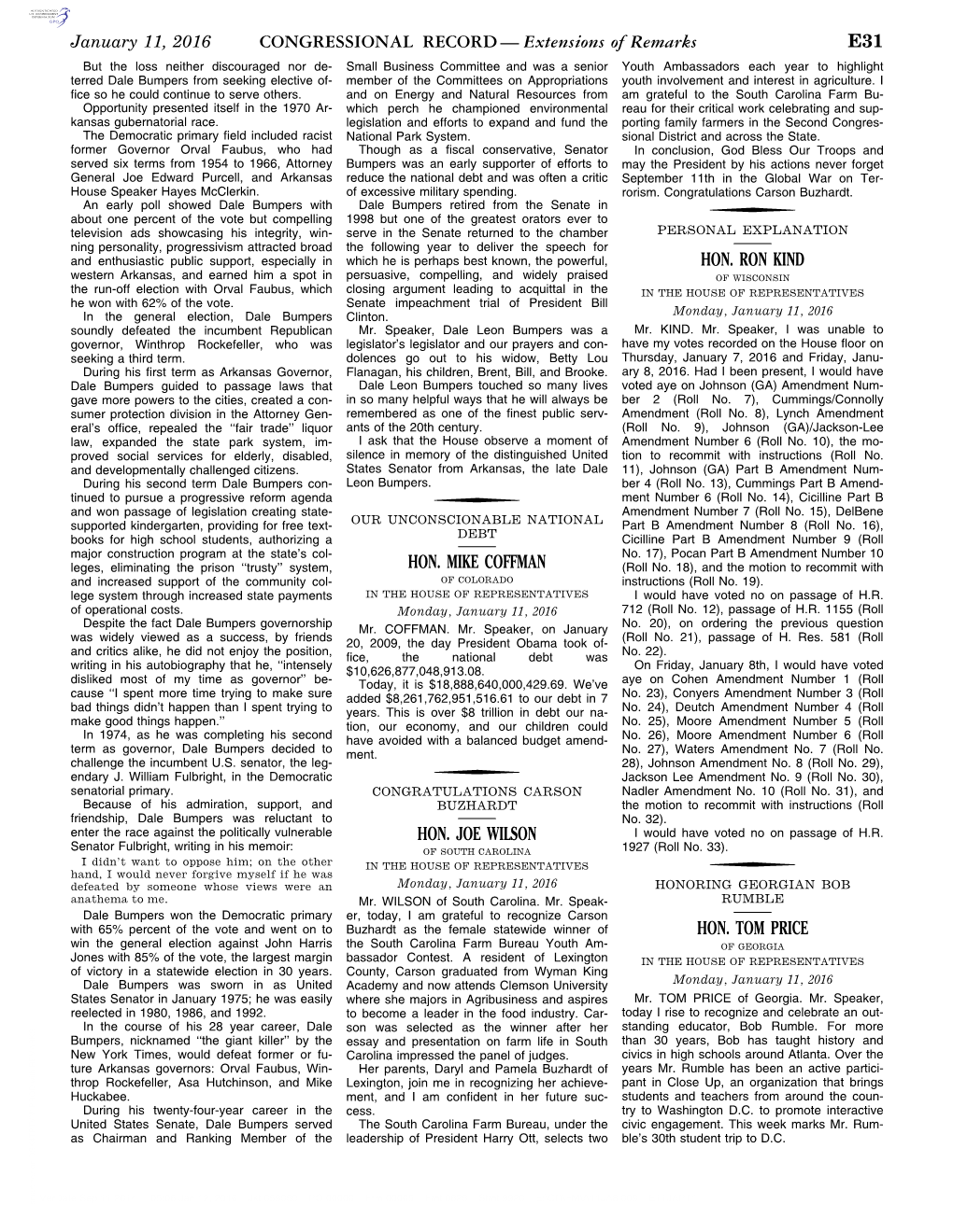 CONGRESSIONAL RECORD— Extensions of Remarks E31 HON