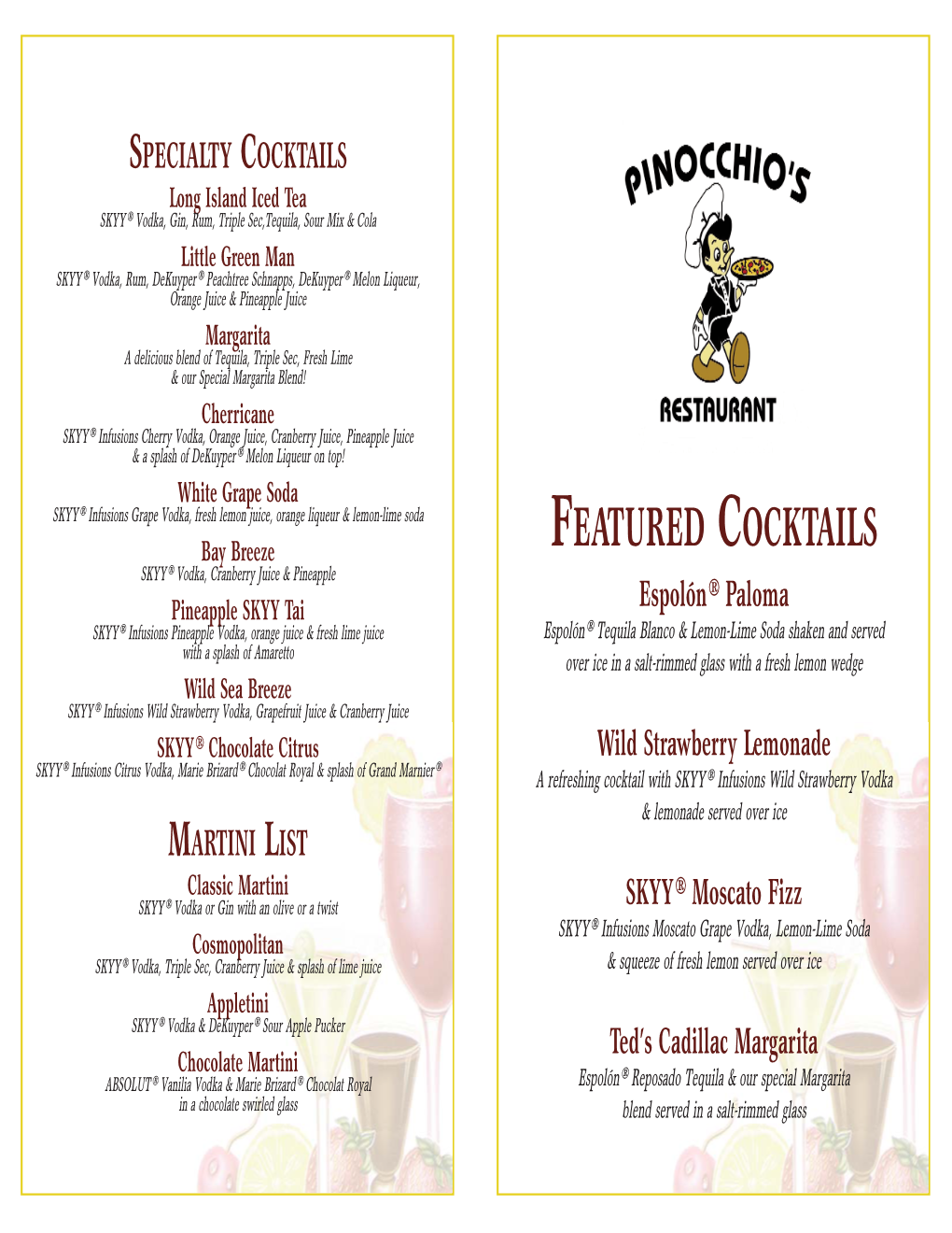 Pinocchio's Wine and Drink List Winter 2012 Update Layout 1