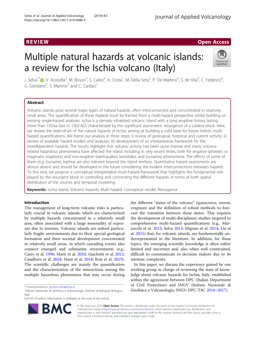 Multiple Natural Hazards at Volcanic Islands: a Review for the Ischia Volcano (Italy) J