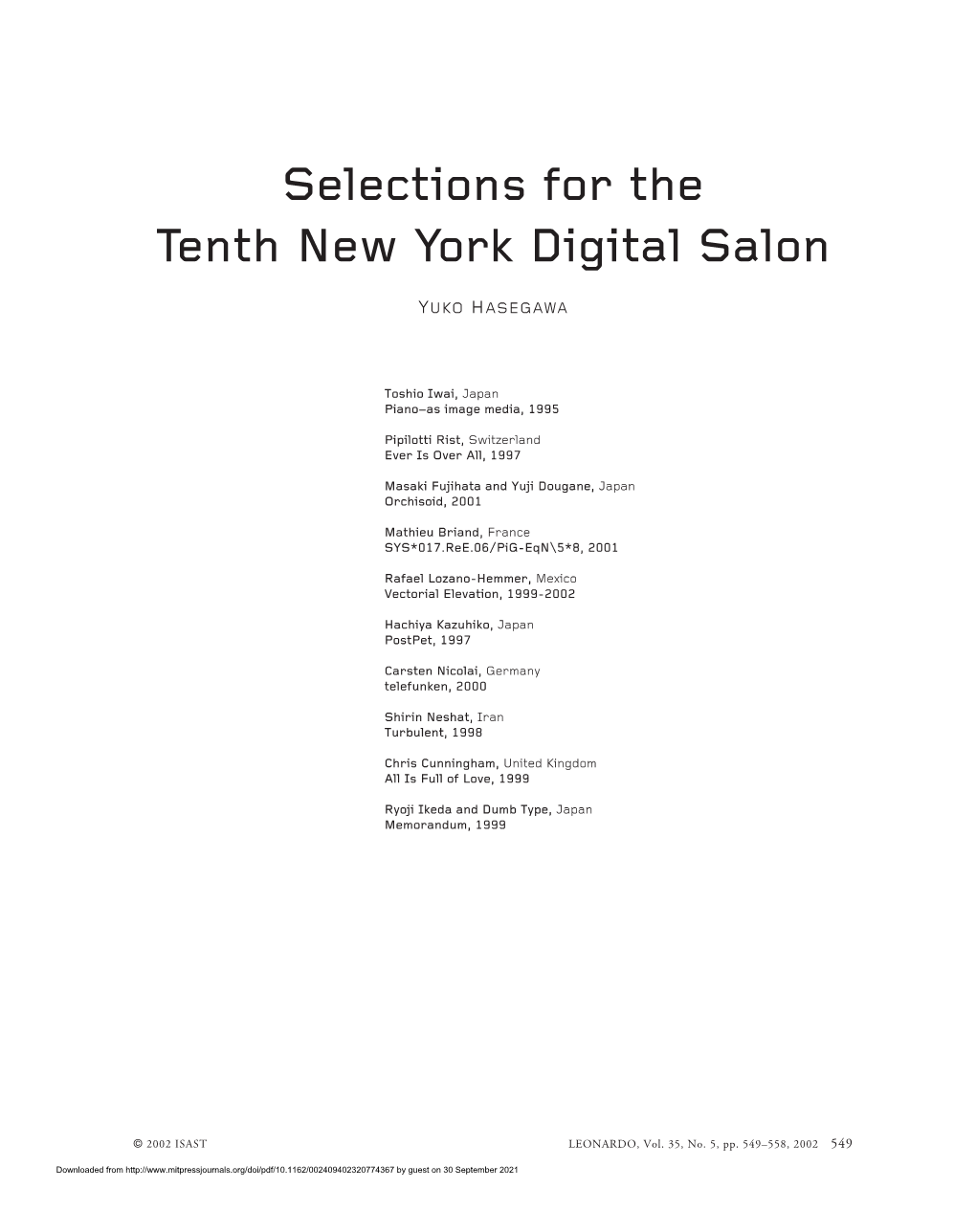 Selections for the Tenth New York Digital Salon