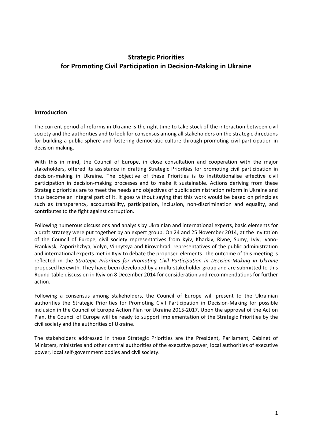 Strategic Priorities for Promoting Civil Participation in Decision-Making in Ukraine