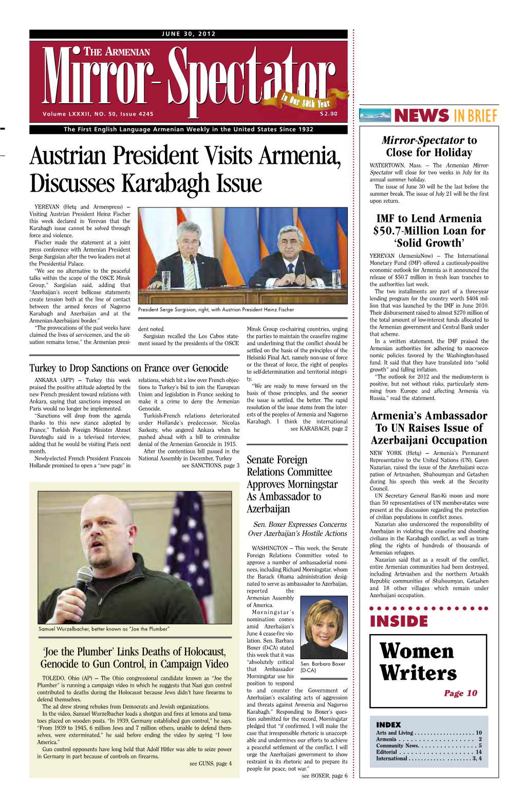 Austrian President Visits Armenia, Discusses Karabagh Issue