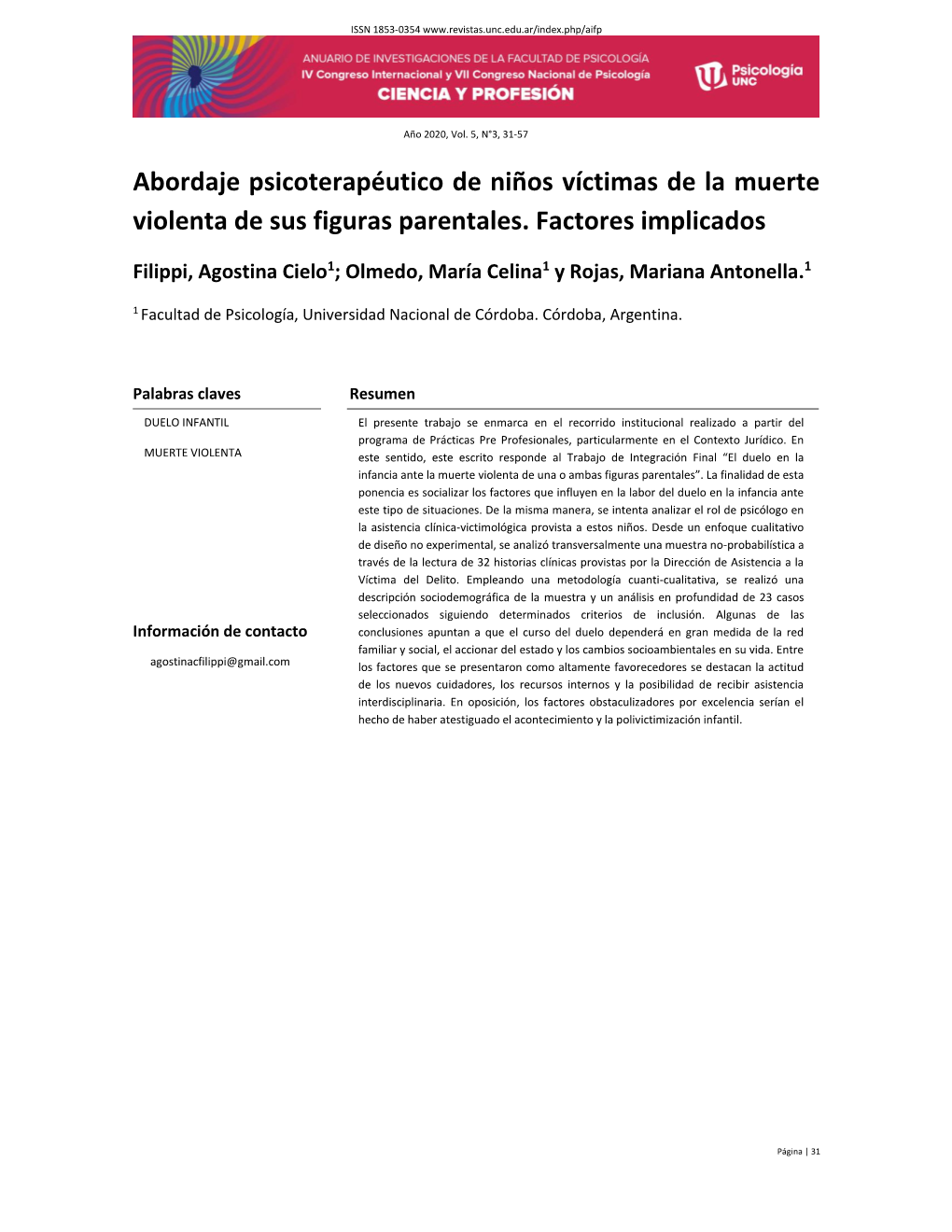 Abordaje Psicoterapéutico De Niños Víctimas De La Muerte Violenta De Sus Figuras Parentales