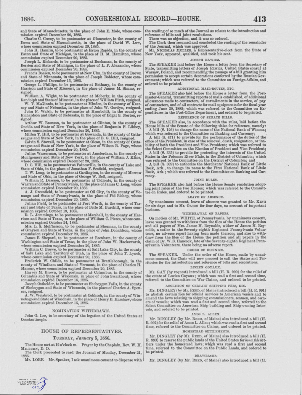 CONGRESSIONAL RECORD-HOUSE. 413 and State of Massachusetts, in the Place of John E