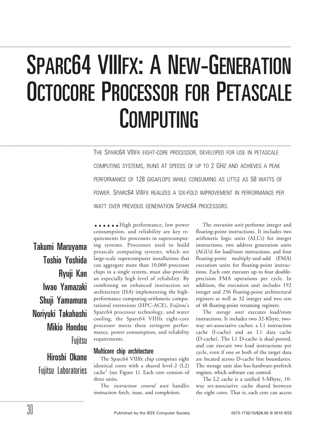 Sparc64 Viiifx:Anew-Generation Octocore Processor for Petascale Computing