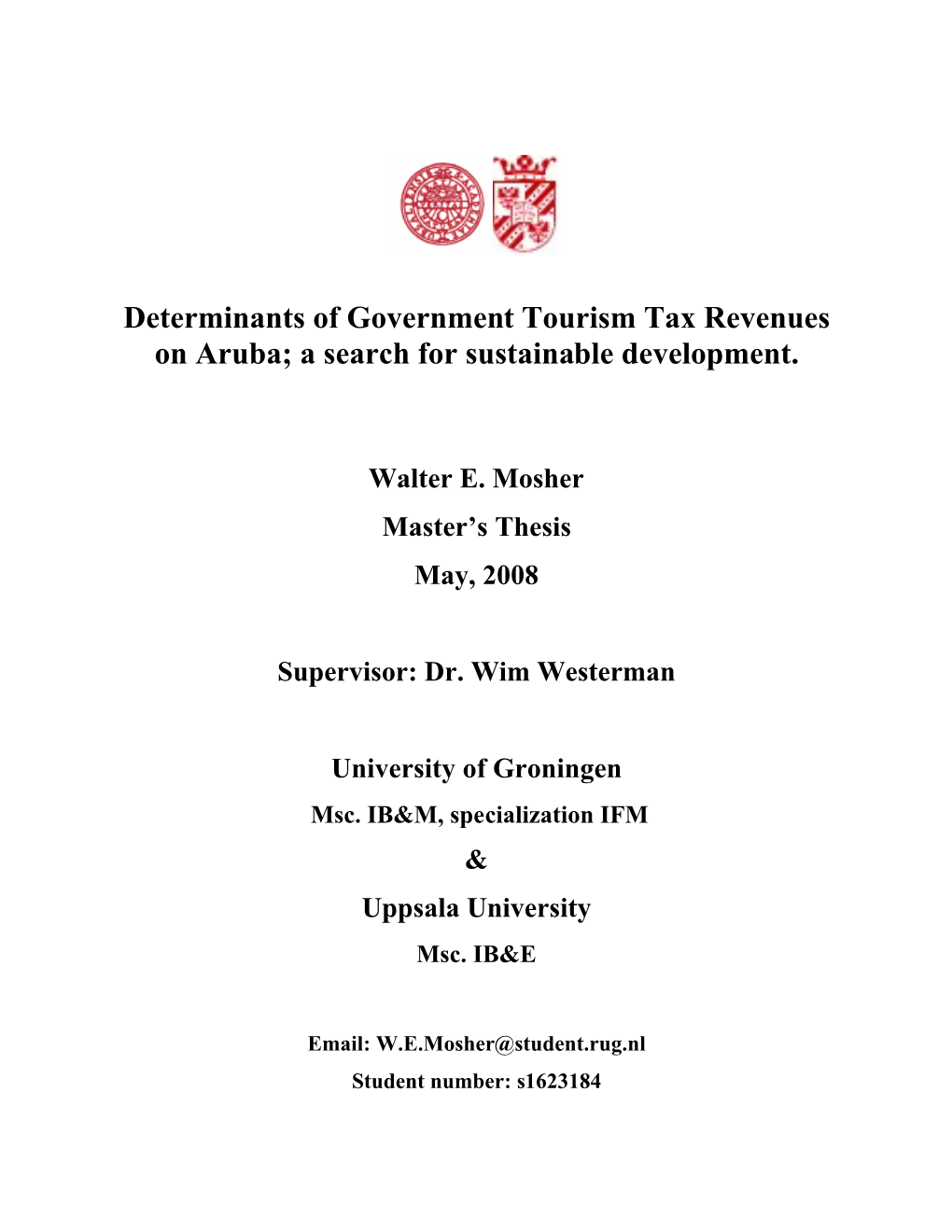 Determinants of Government Tourism Tax Revenues on Aruba; a Search for Sustainable Development