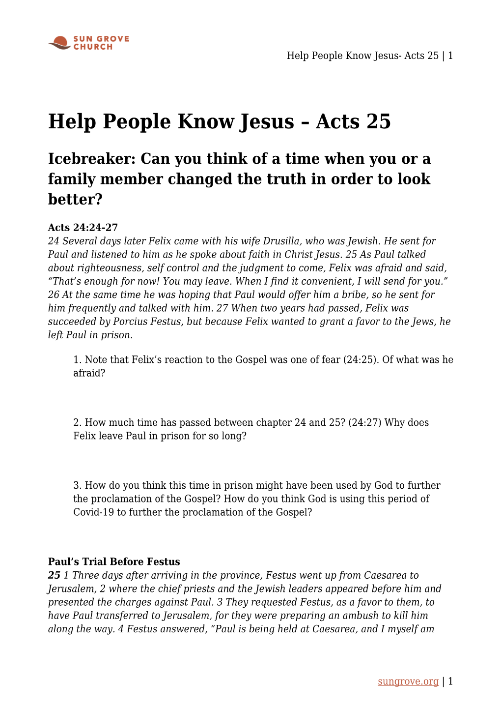 Help People Know Jesus- Acts 25 | 1