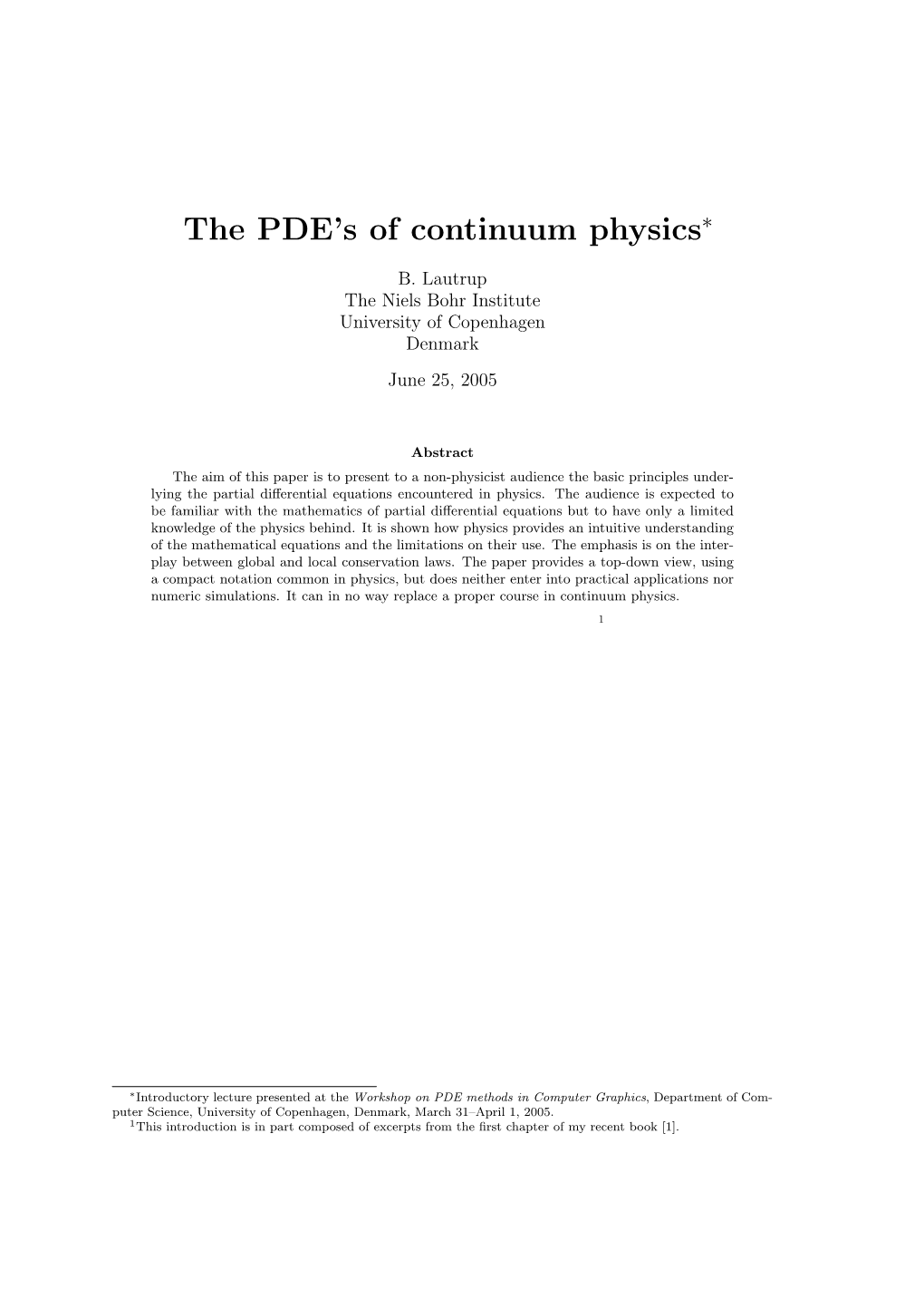 The PDE's of Continuum Physics∗