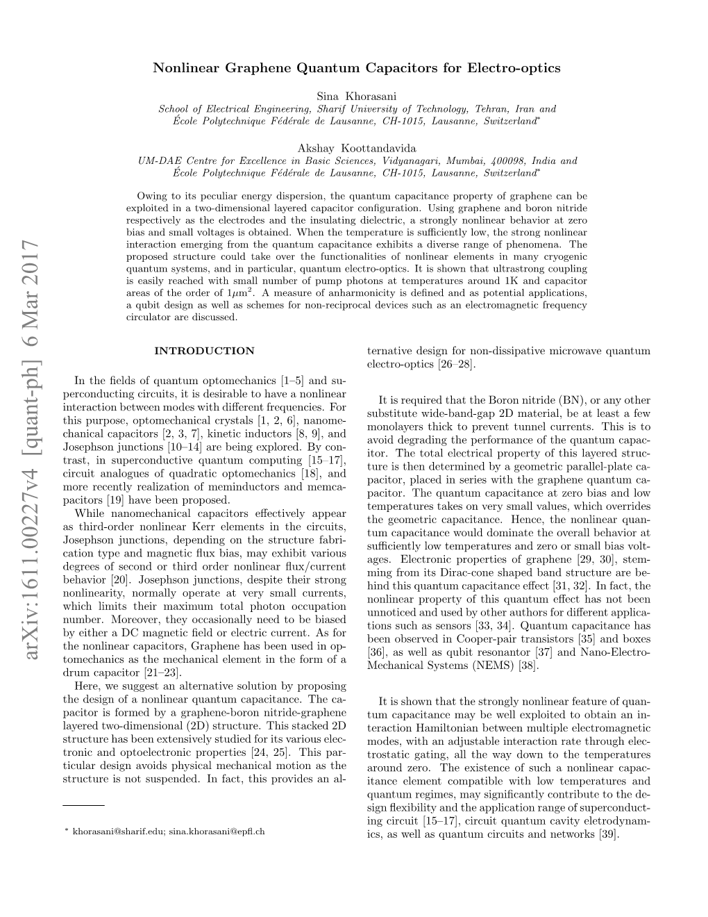 Arxiv:1611.00227V4 [Quant-Ph] 6 Mar 2017 Tomechanics As the Mechanical Element in the Form of a Mechanical Systems (NEMS) [38]