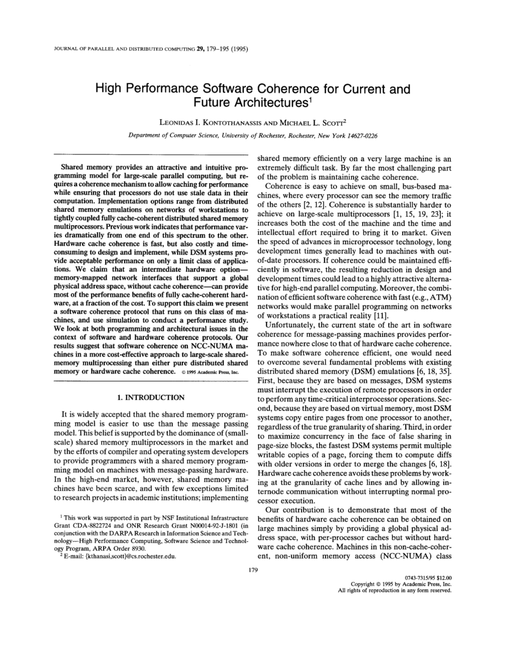 High Performance Software Coherence for Current and Future Architectures1