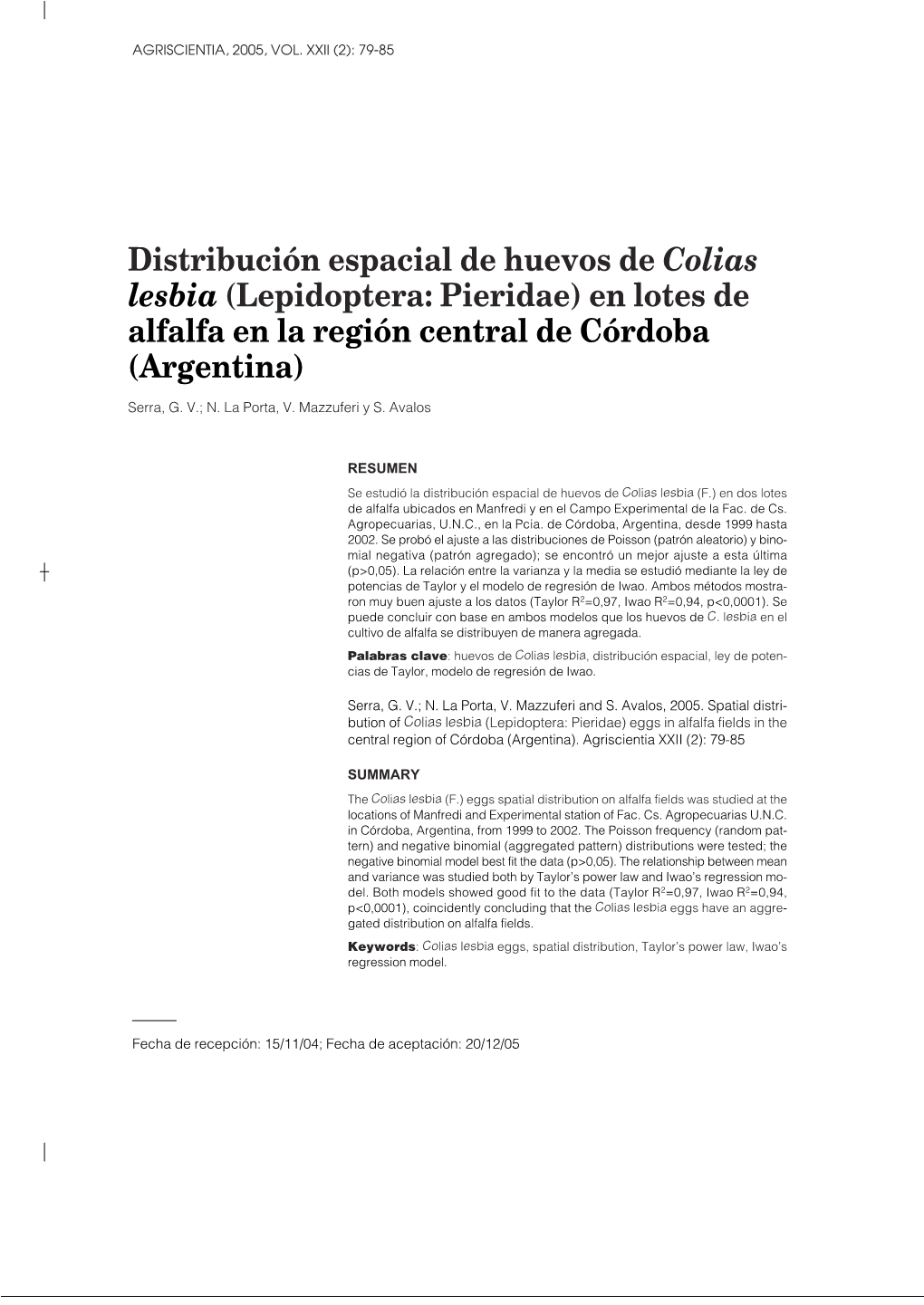 Distribución Espacial De Huevos De Colias Lesbia (Lepidoptera: Pieridae) En Lotes De Alfalfa En La Región Central De Córdoba (Argentina)