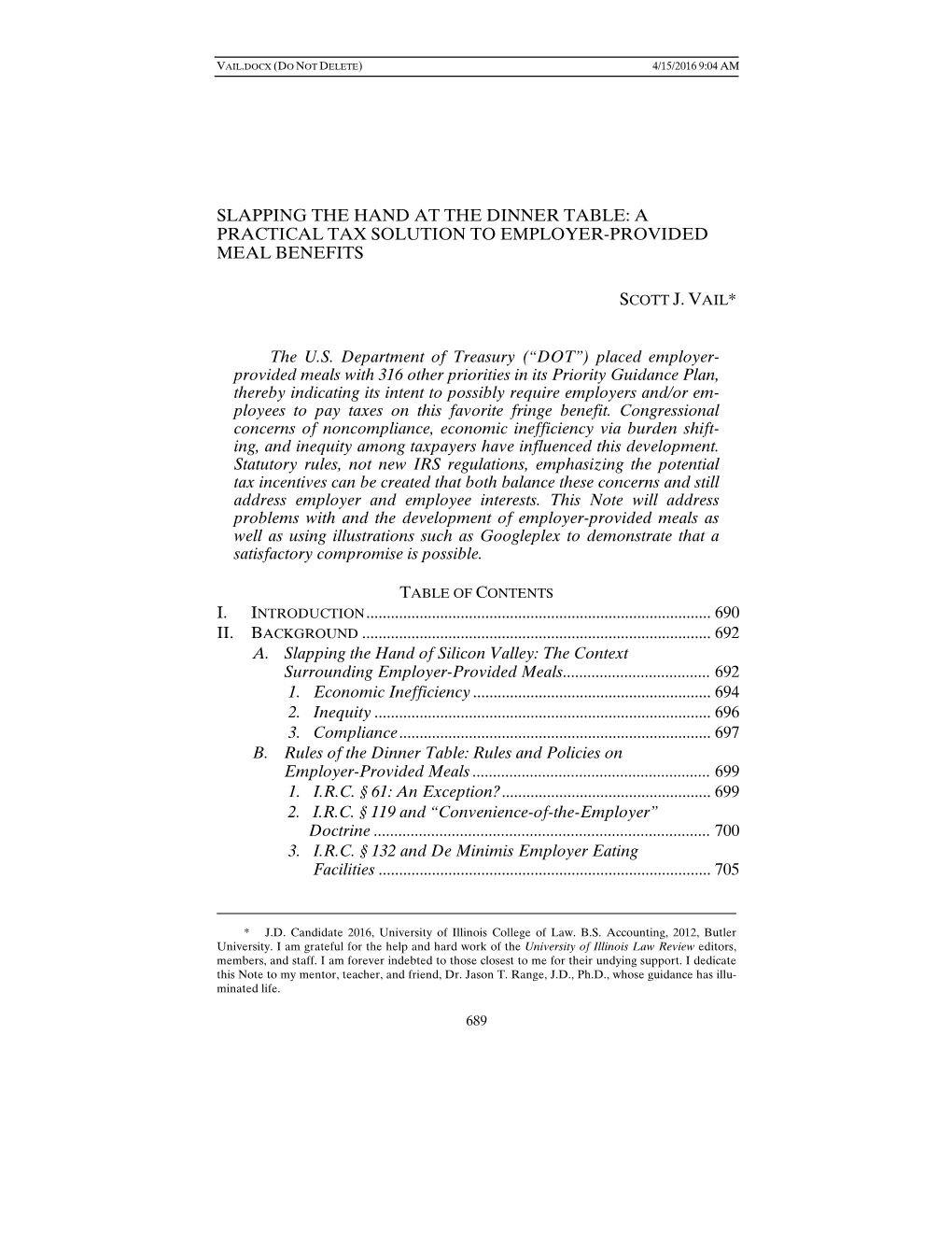 Slapping the Hand at the Dinner Table: a Practical Tax Solution to Employer-Provided Meal Benefits