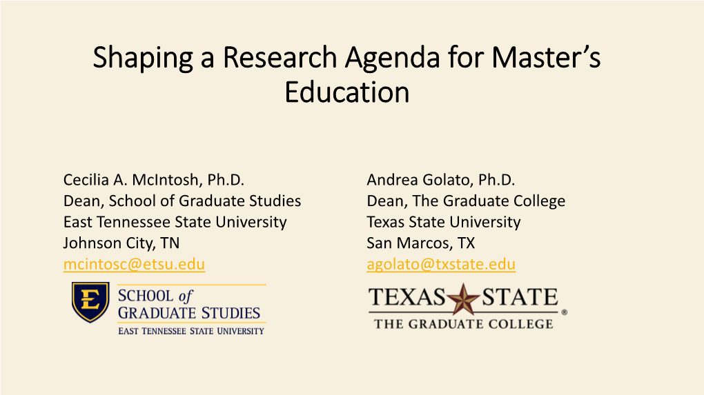 Shaping a Research Agenda for Master's Education