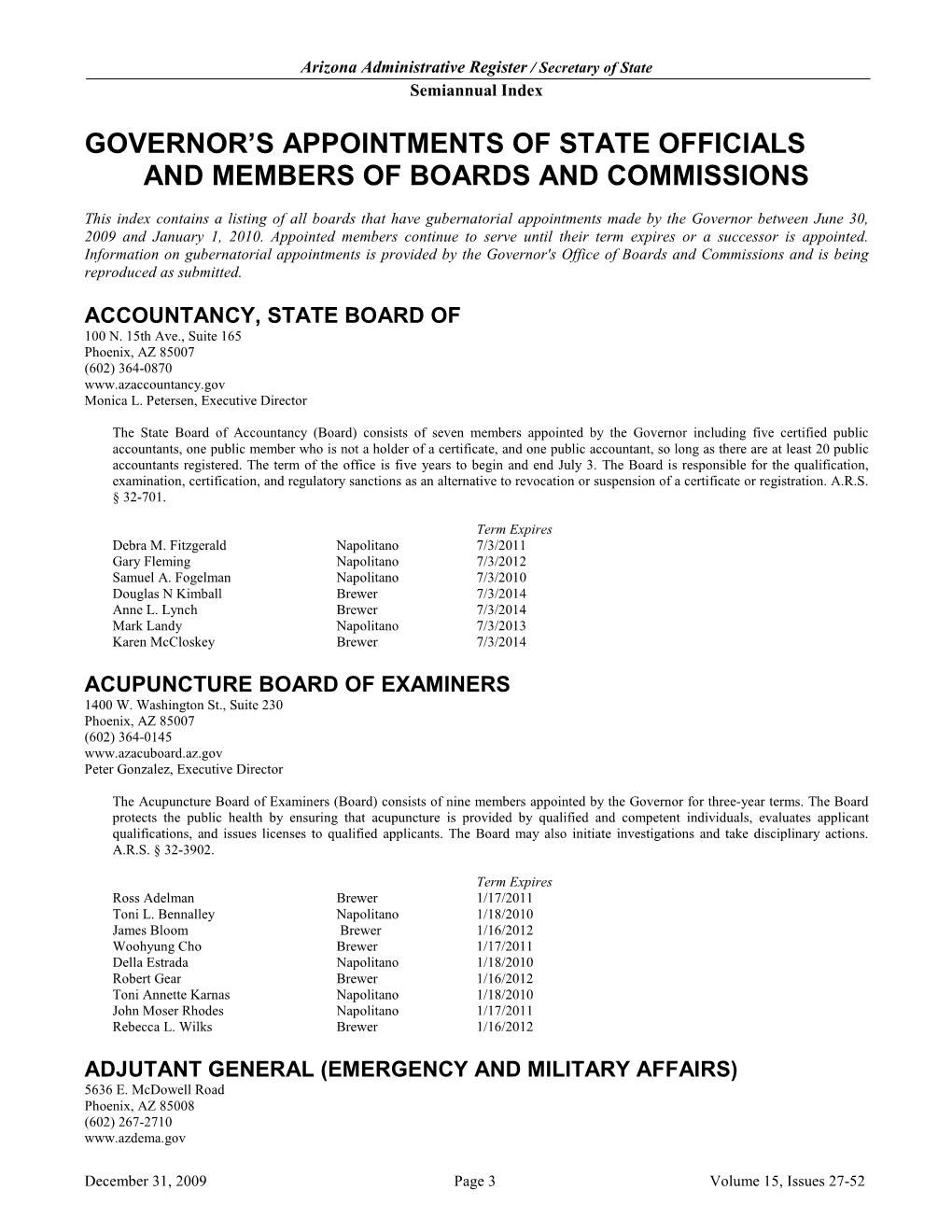 Governor's Appointments of State Officials