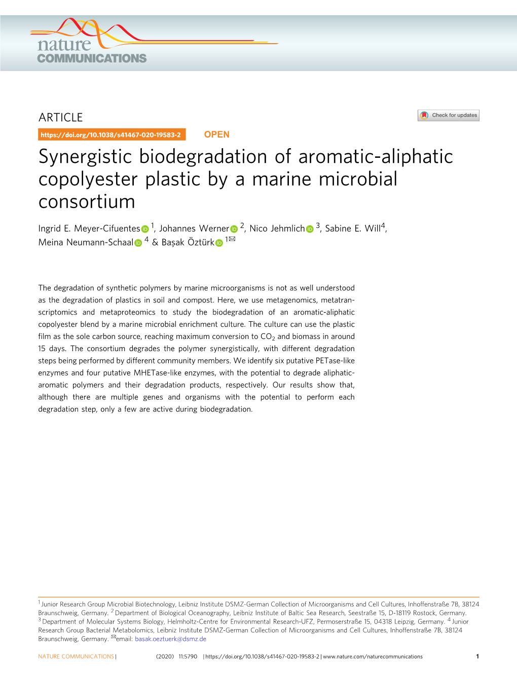 Synergistic Biodegradation of Aromatic-Aliphatic Copolyester Plastic by a Marine Microbial Consortium