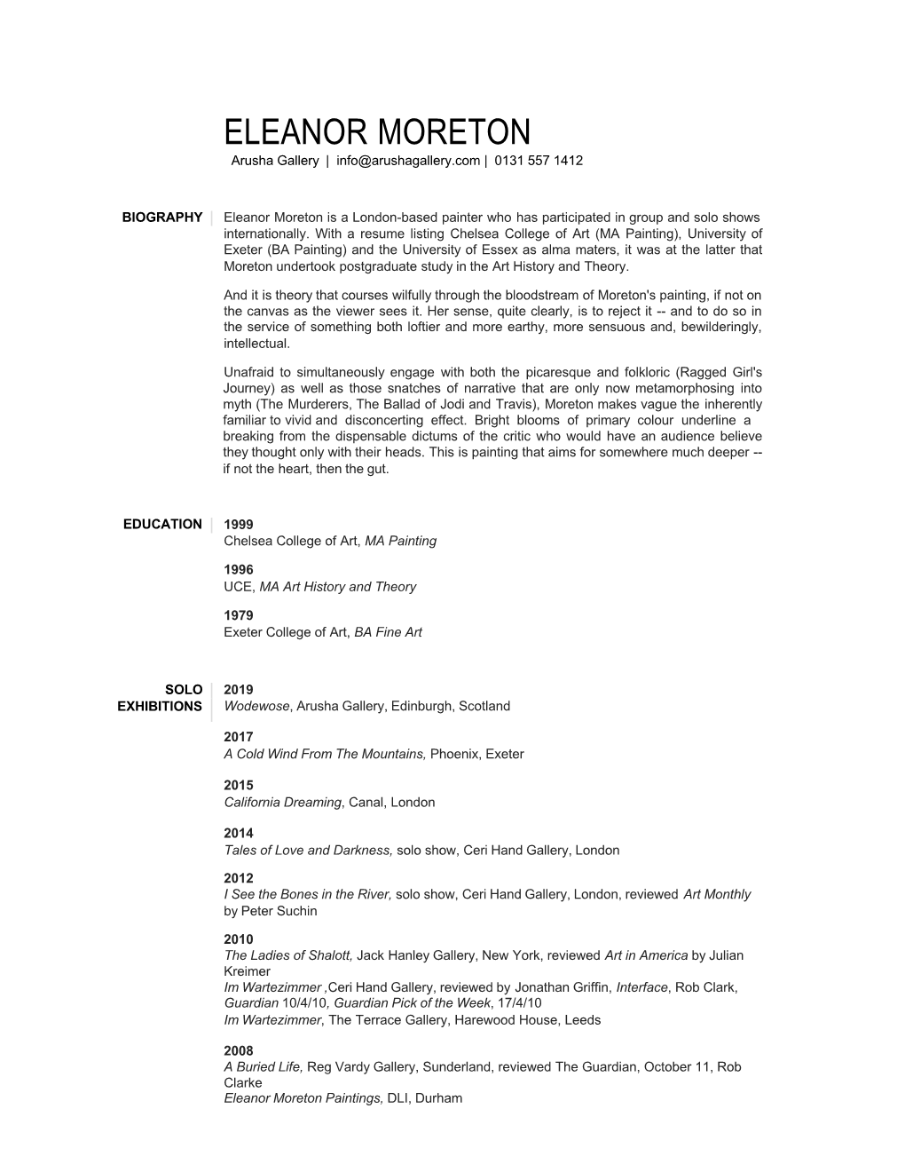 Eleanor Moreton CV