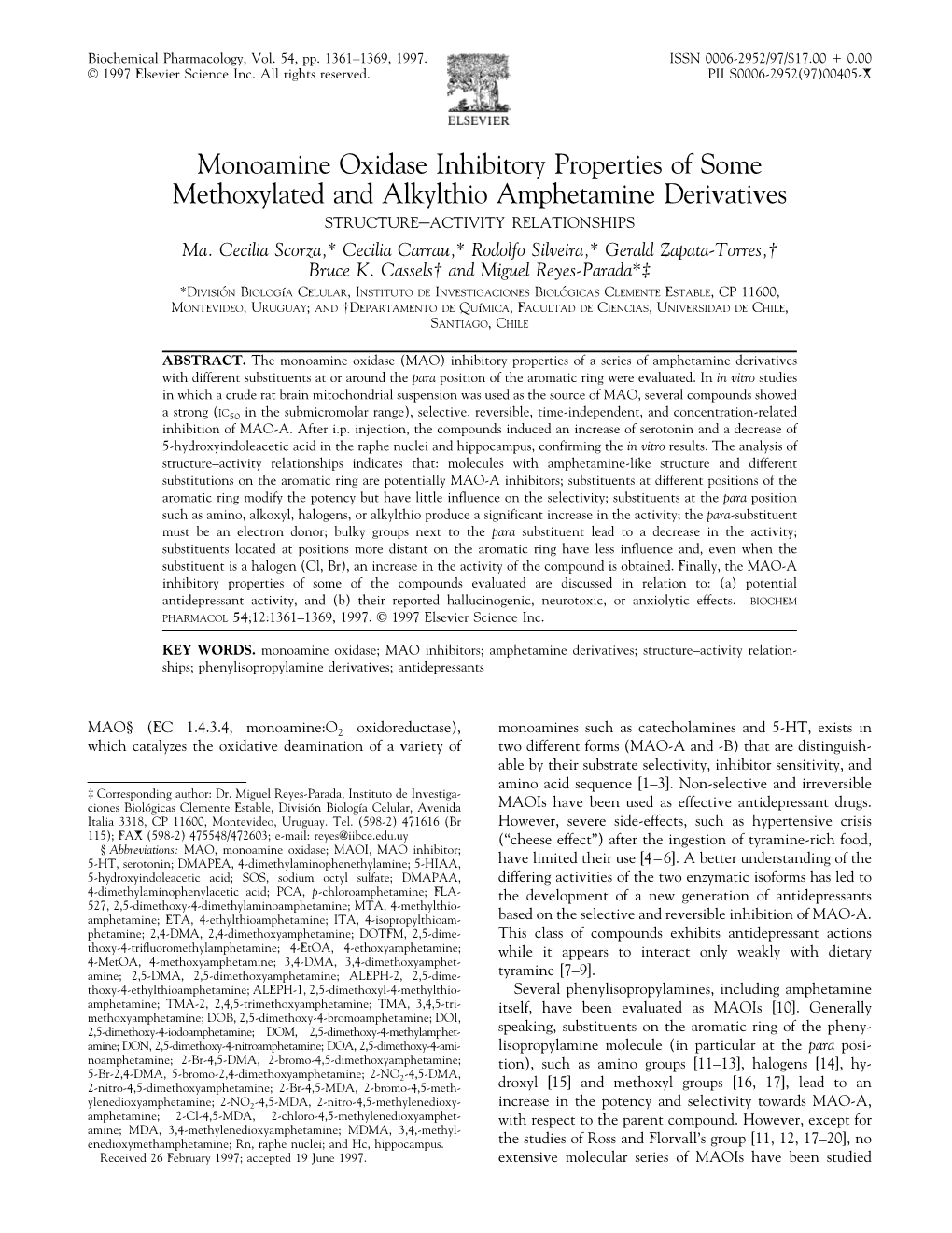 Monoamine Oxidase Inhibitory Properties of Some Methoxylated and Alkylthio Amphetamine Derivatives STRUCTURE–ACTIVITY RELATIONSHIPS Ma