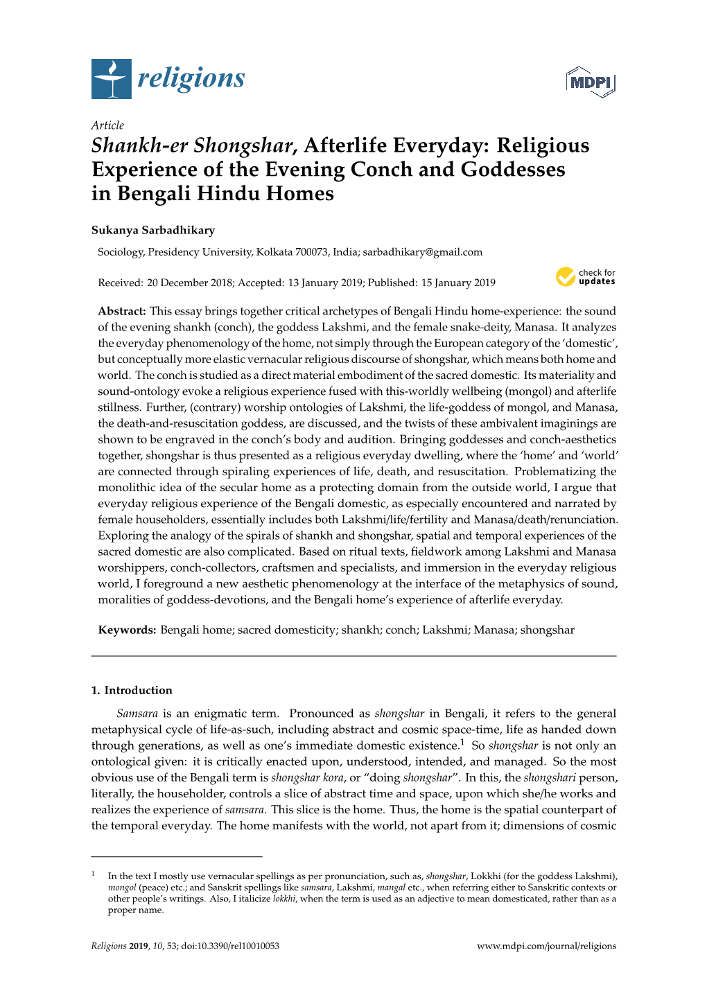 Shankh-Er Shongshar, Afterlife Everyday: Religious Experience of the Evening Conch and Goddesses in Bengali Hindu Homes