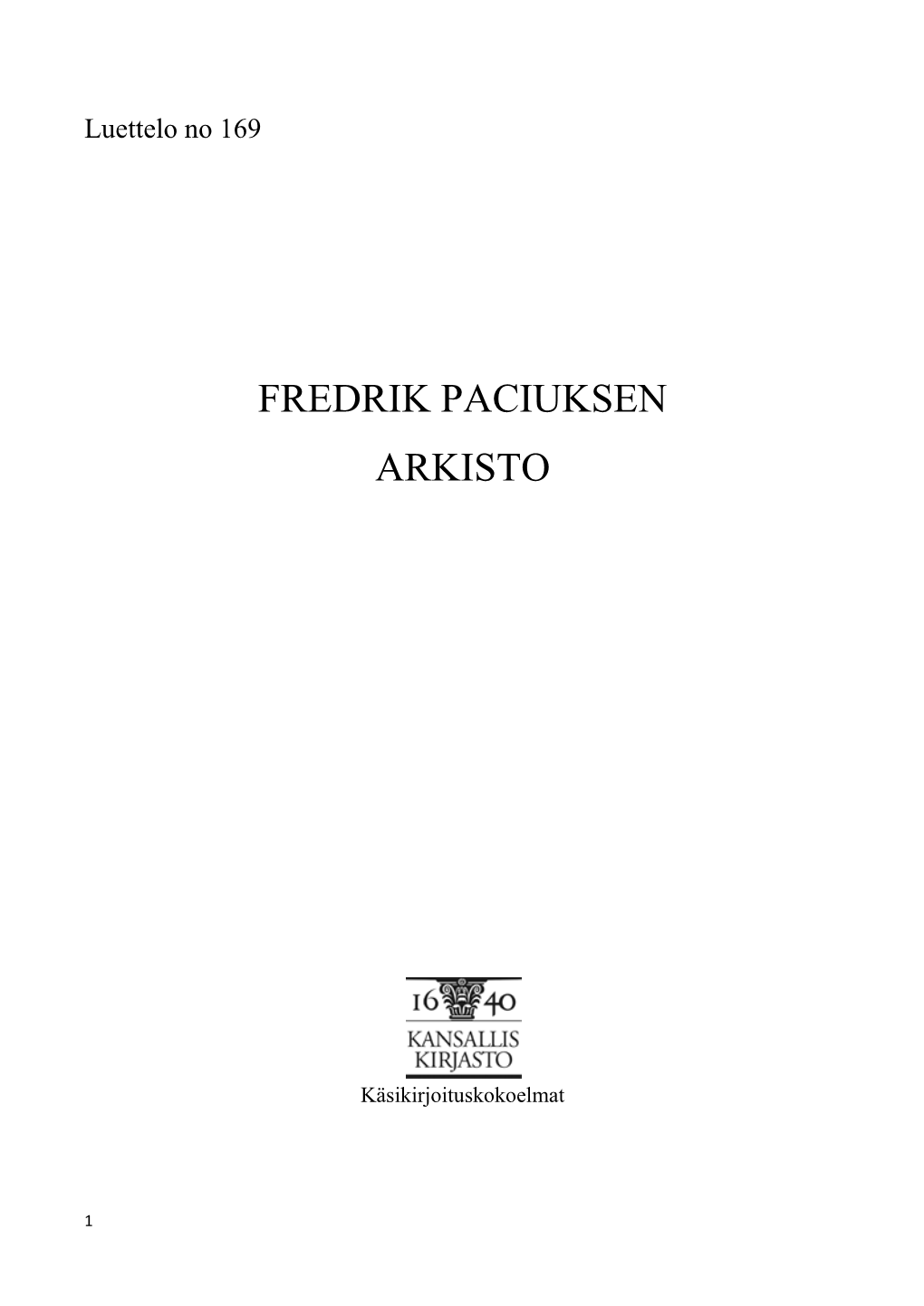 Fredrik Paciuksen Arkisto