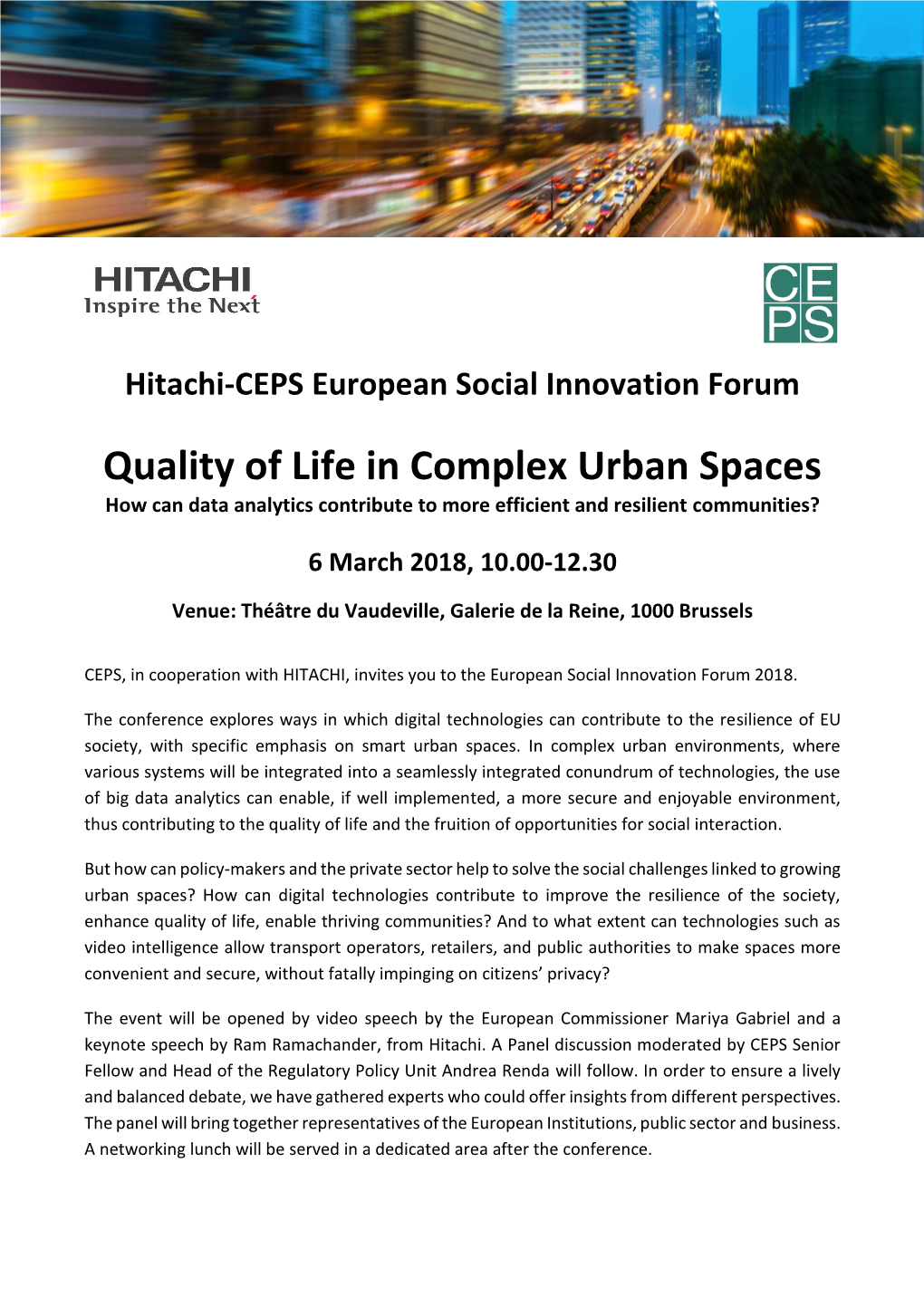 Hitachi-CEPS European Social Innovation Forum Quality of Life In