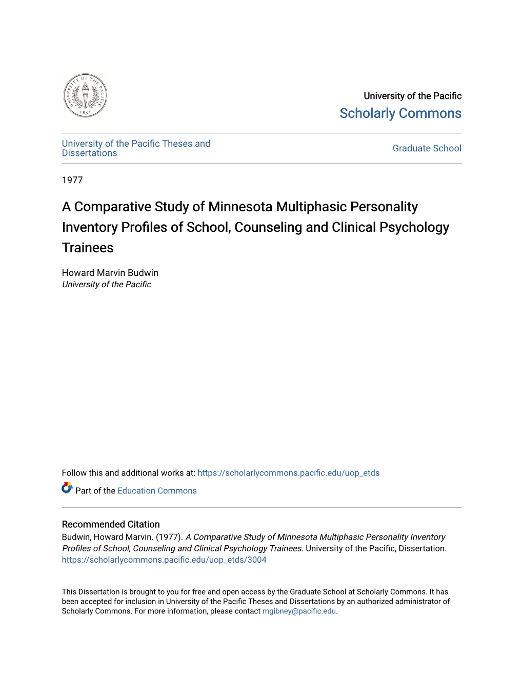 A Comparative Study of Minnesota Multiphasic Personality Inventory Profiles of School, Counseling and Clinical Psychology Trainees