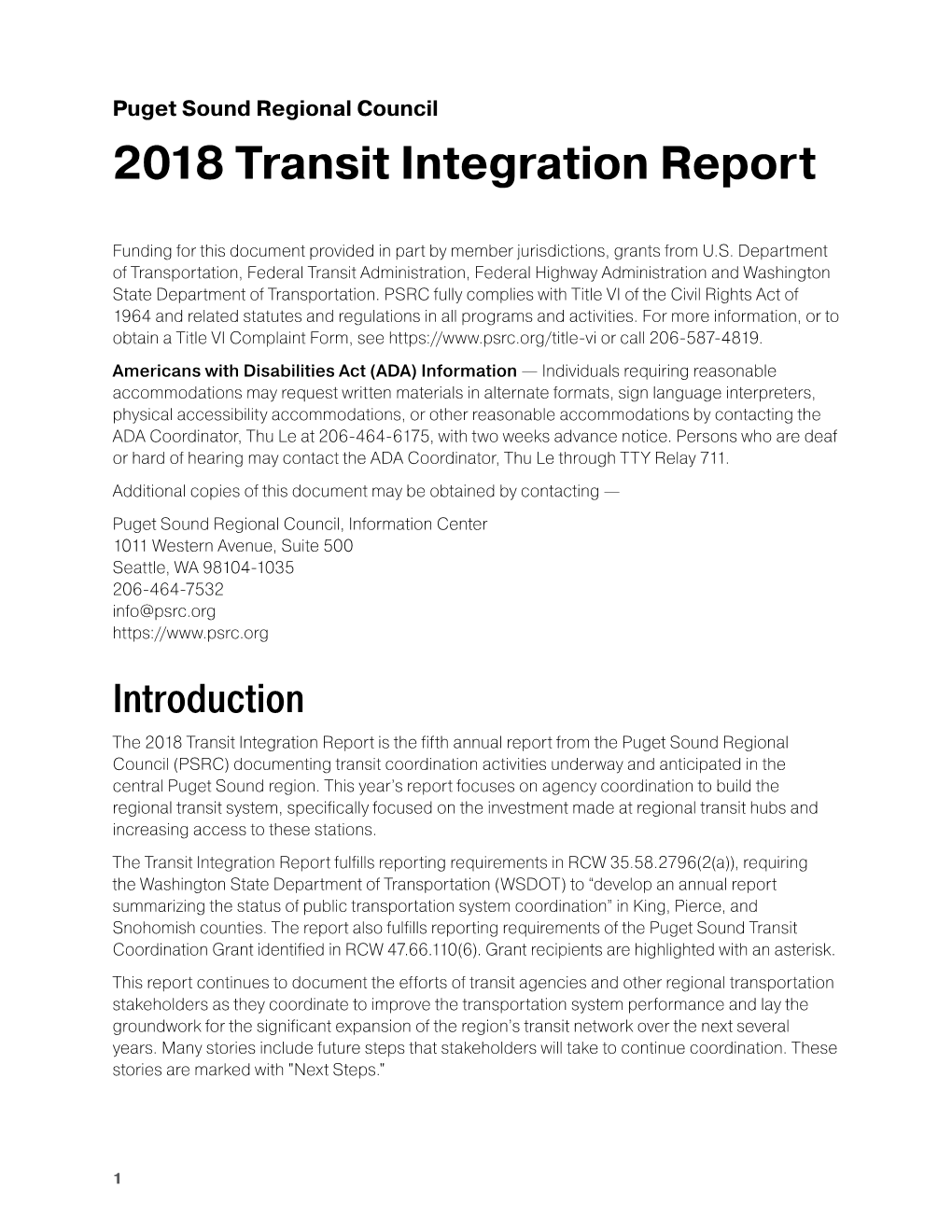 2018 Transit Integration Report. November 2018