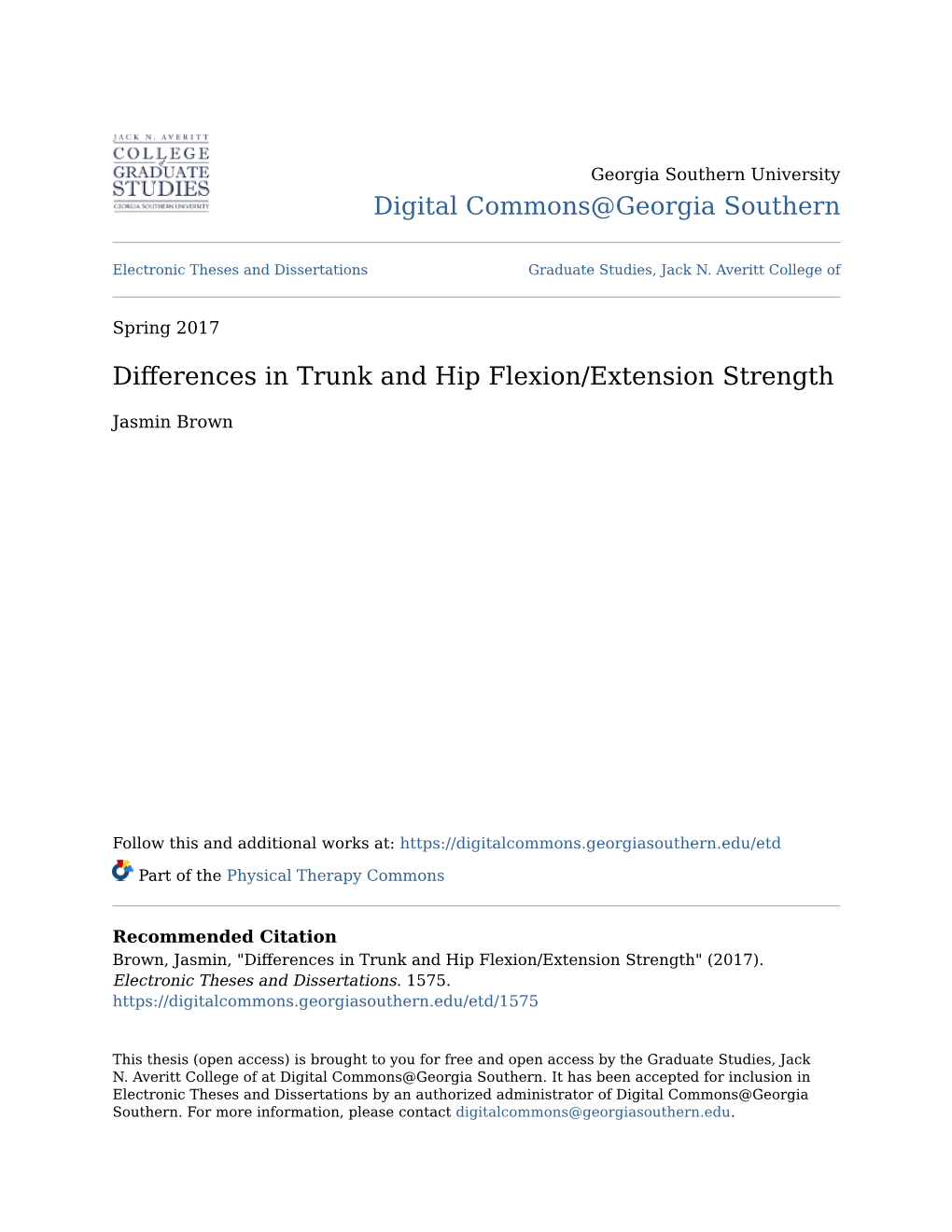 Differences in Trunk and Hip Flexion/Extension Strength