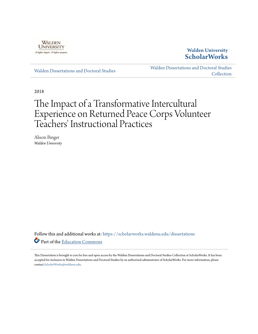 The Impact of a Transformative Intercultural Experience on Returned Peace Corps