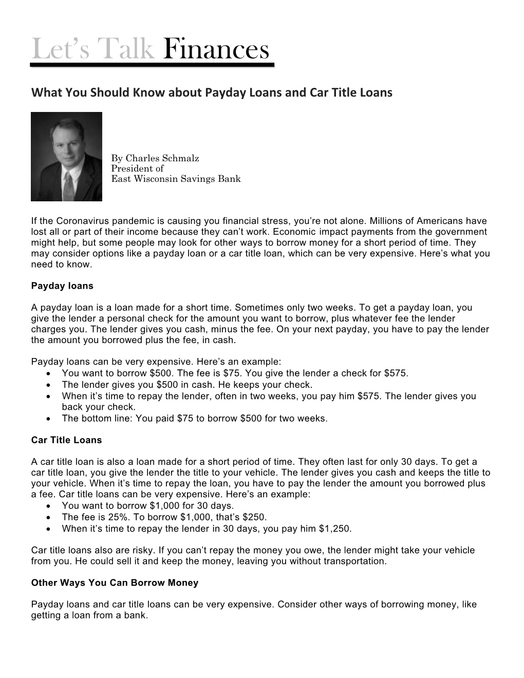What You Should Know About Payday Loans and Car Title Loans