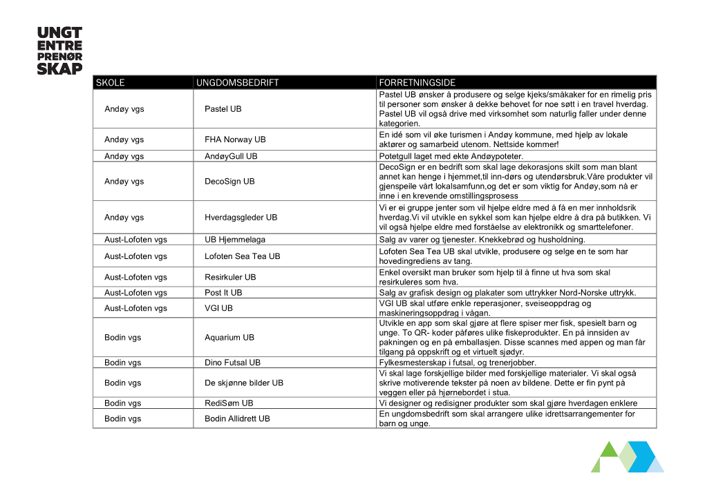 Skole Ungdomsbedrift Forretningside
