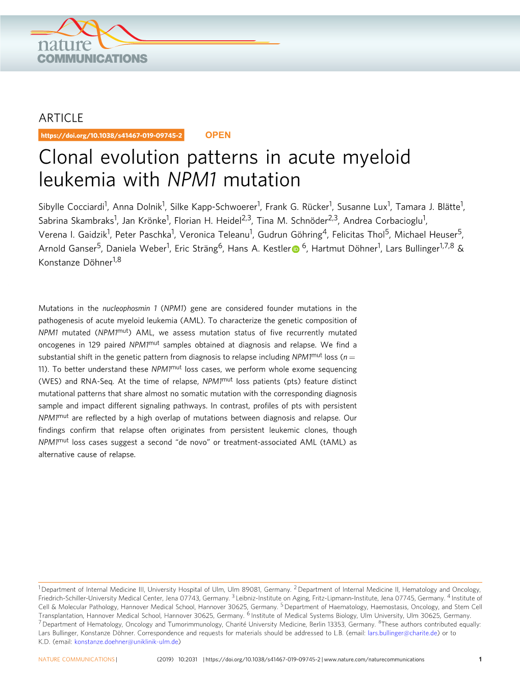 Clonal Evolution Patterns in Acute Myeloid Leukemia with NPM1 Mutation