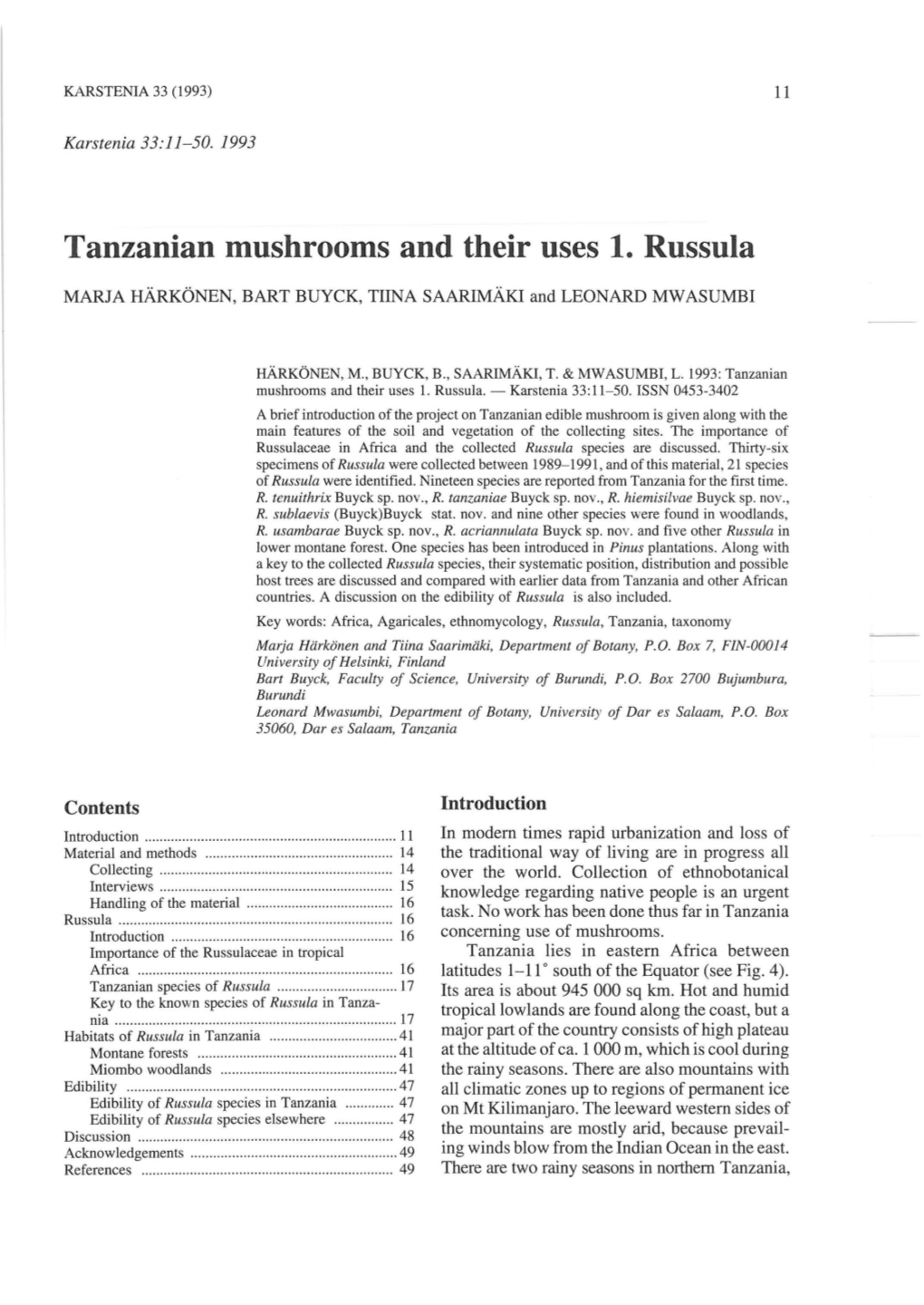 Tanzanian Mushrooms and Their Uses 1. Russula