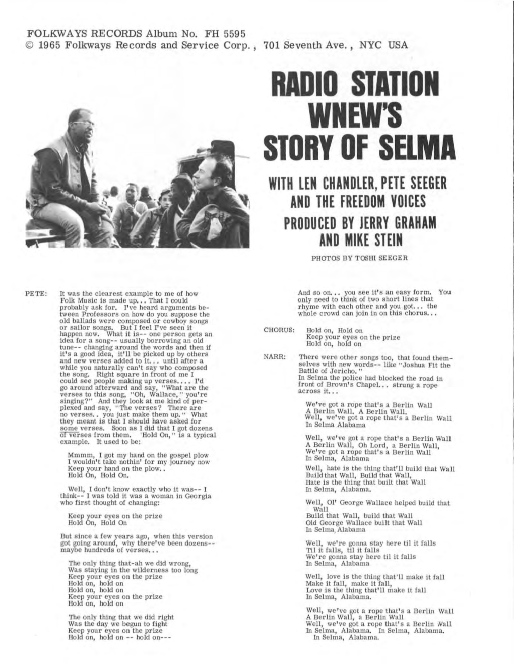 WNEW's Story of Selma Album Back Cover, 1965
