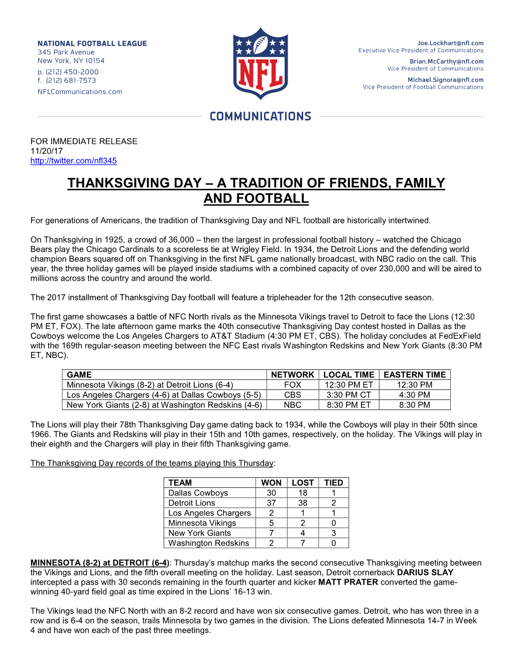 Thanksgiving Day – a Tradition of Friends, Family and Football