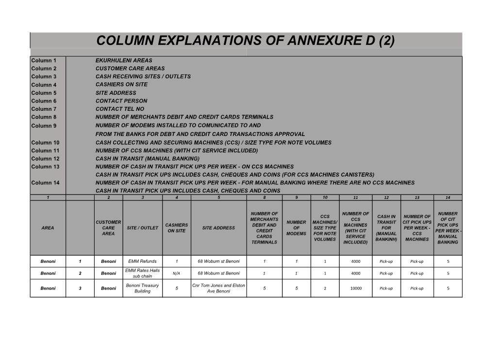 Column Explanations of Annexure D (2)