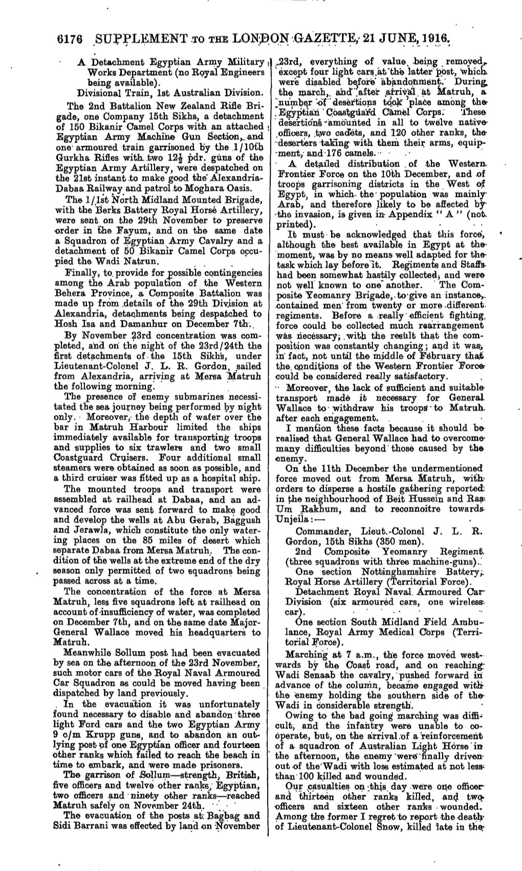 6176 Supplement .To the London -.Gazette;' 21 June, 1916