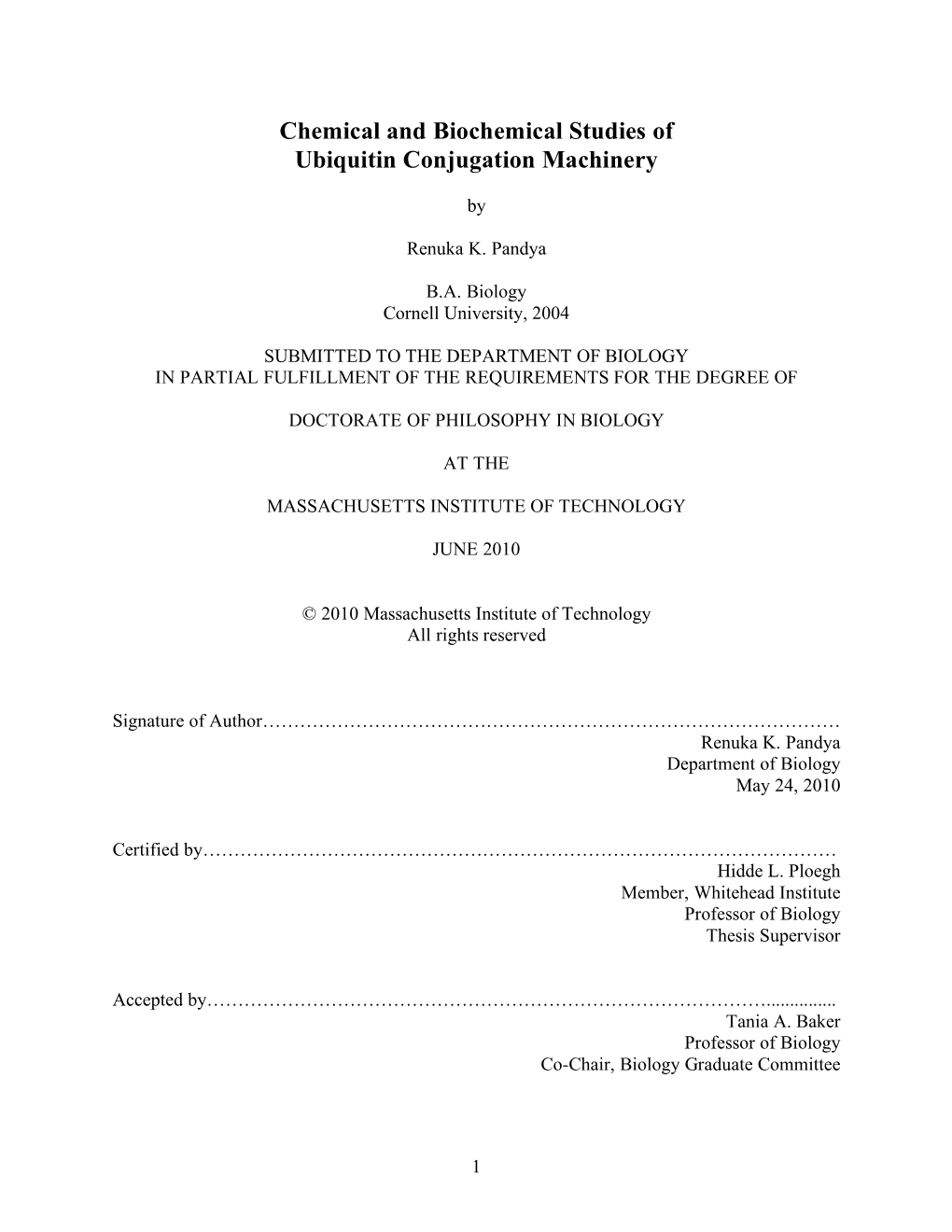Chemical and Biochemical Studies of Ubiquitin Conjugation Machinery