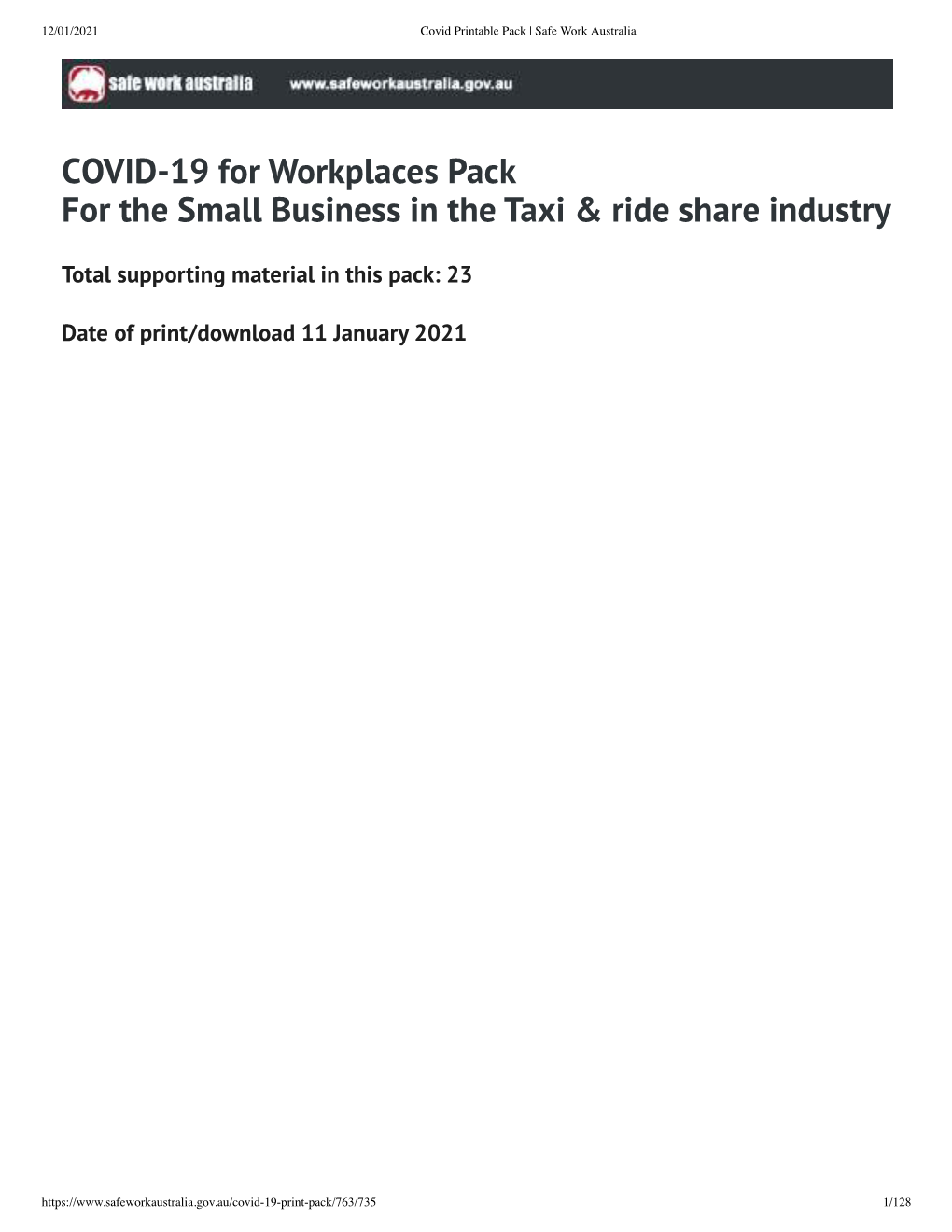 COVID-19 for Workplaces Pack for the Small Business in the Taxi & Ride Share Industry