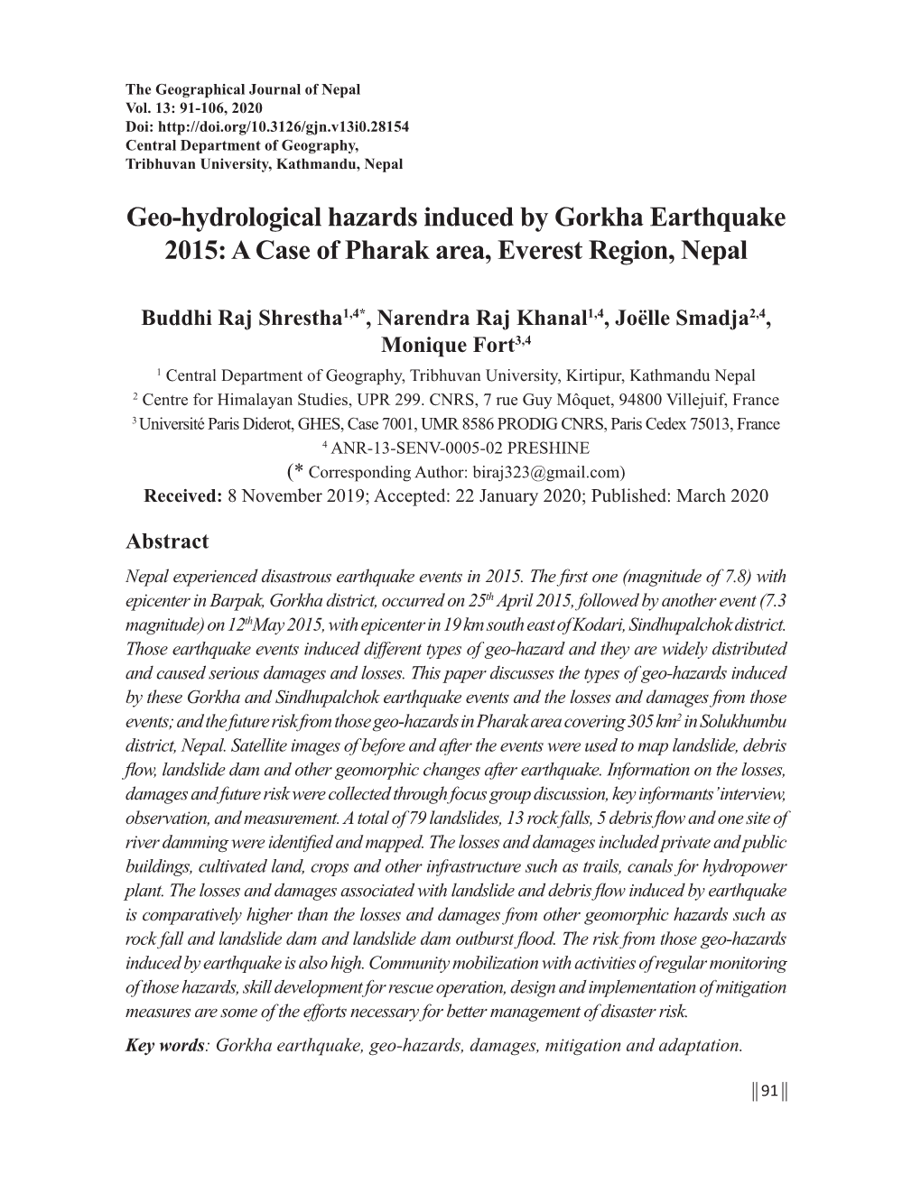 Geo-Hydrological Hazards Induced by Gorkha Earthquake 2015: a Case of Pharak Area, Everest Region, Nepal