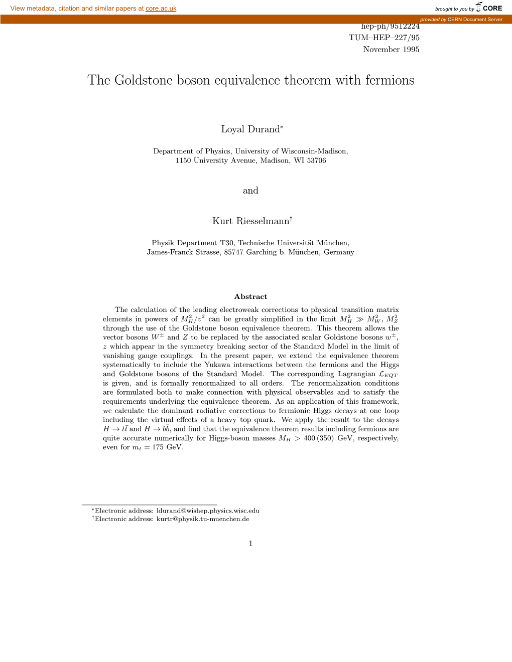 The Goldstone Boson Equivalence Theorem with Fermions
