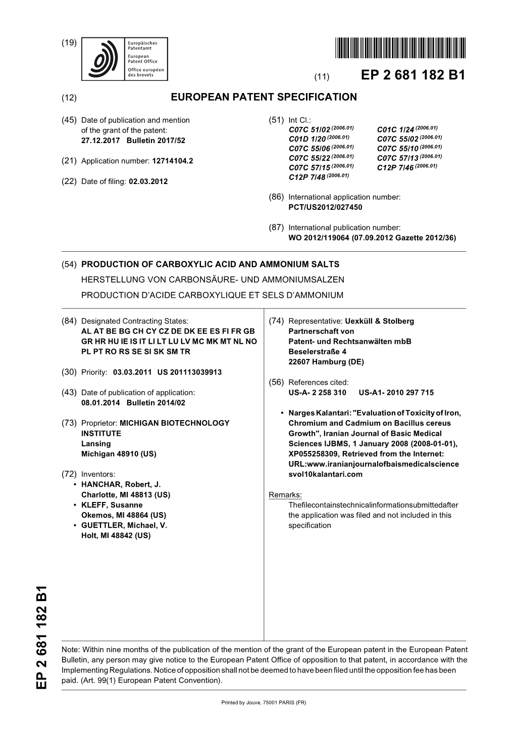 Production of Carboxylic Acid and Ammonium Salts Herstellung Von Carbonsäure- Und Ammoniumsalzen Production D’Acide Carboxylique Et Sels D’Ammonium