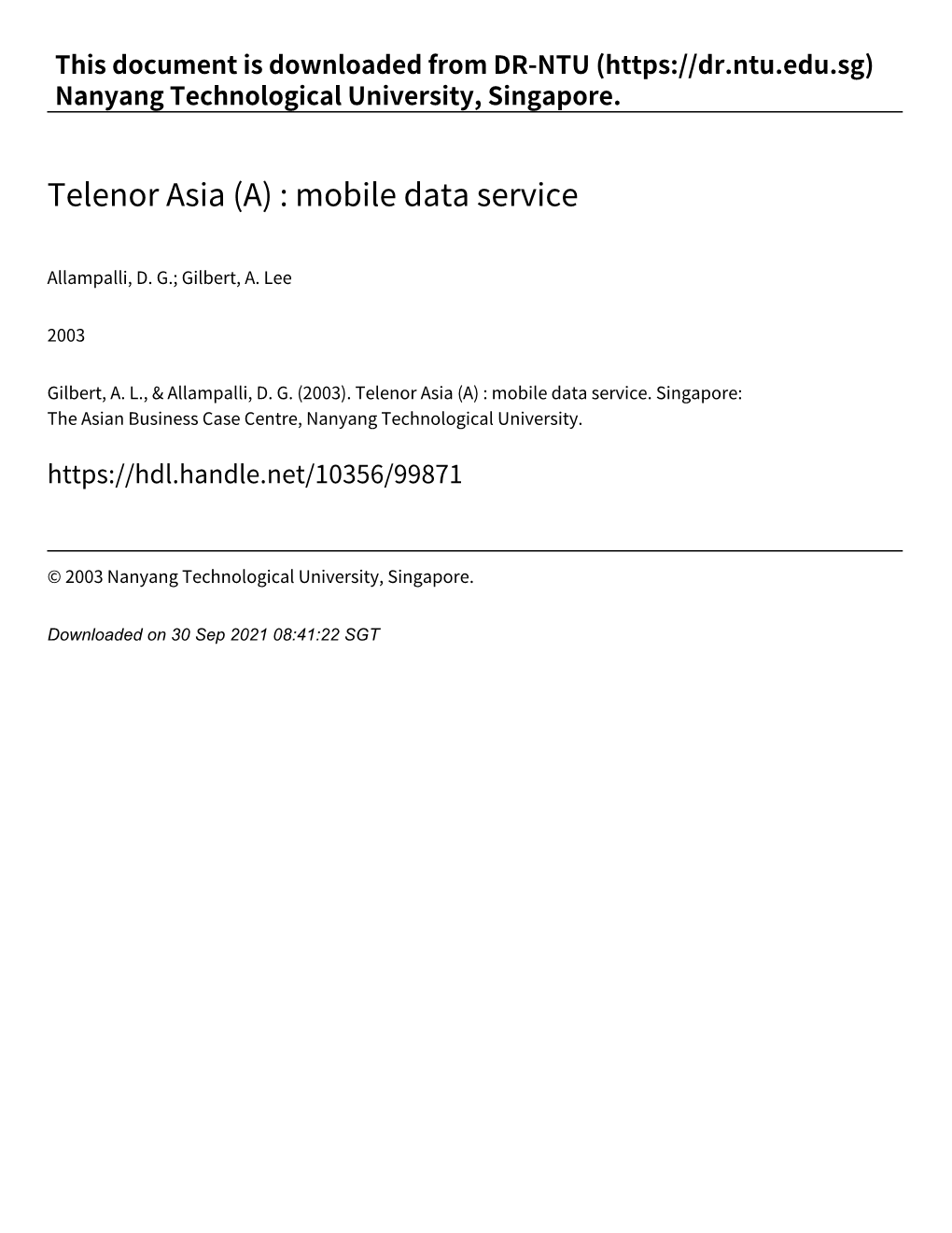 Telenor Asia (A) : Mobile Data Service