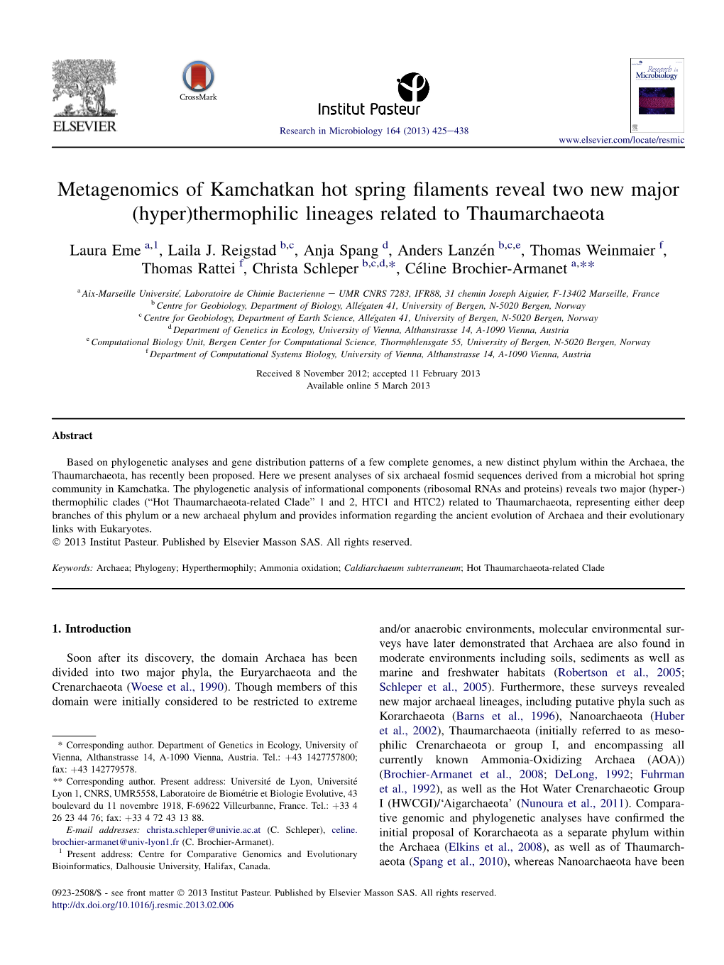 Metagenomics of Kamchatkan Hot Spring Filaments Reveal Two New