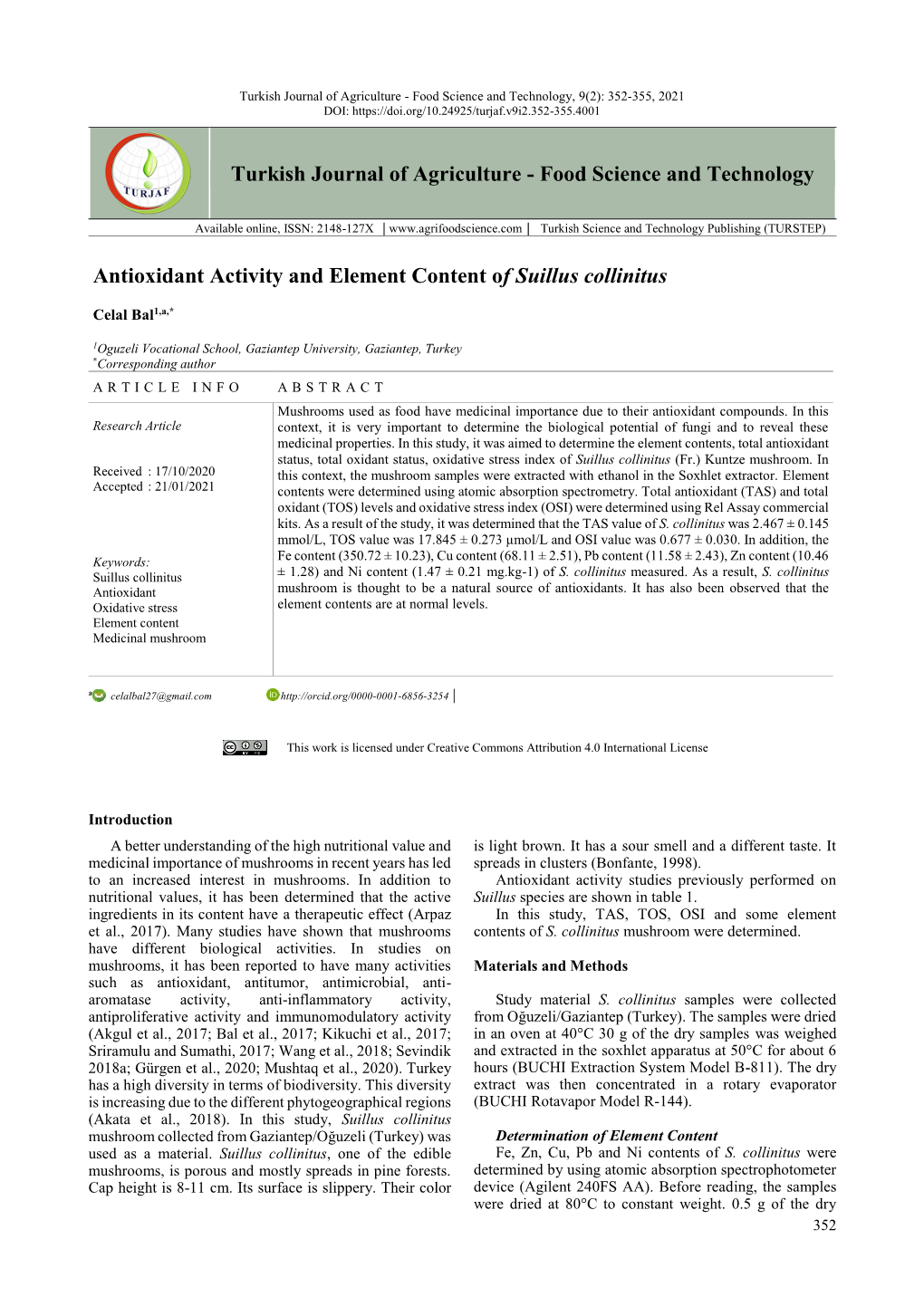 Food Science and Technology Antioxidant Activity and Element