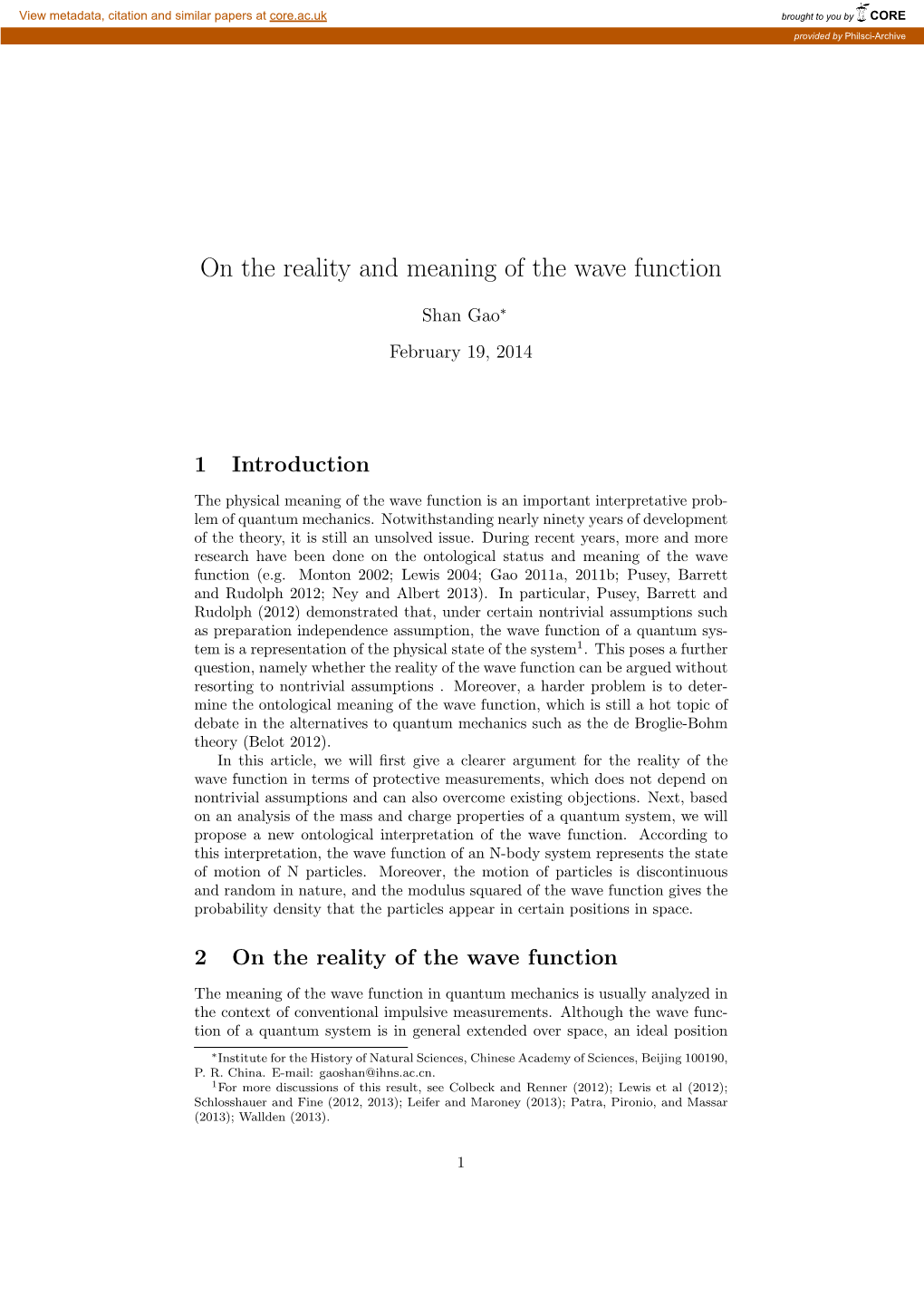On the Reality and Meaning of the Wave Function