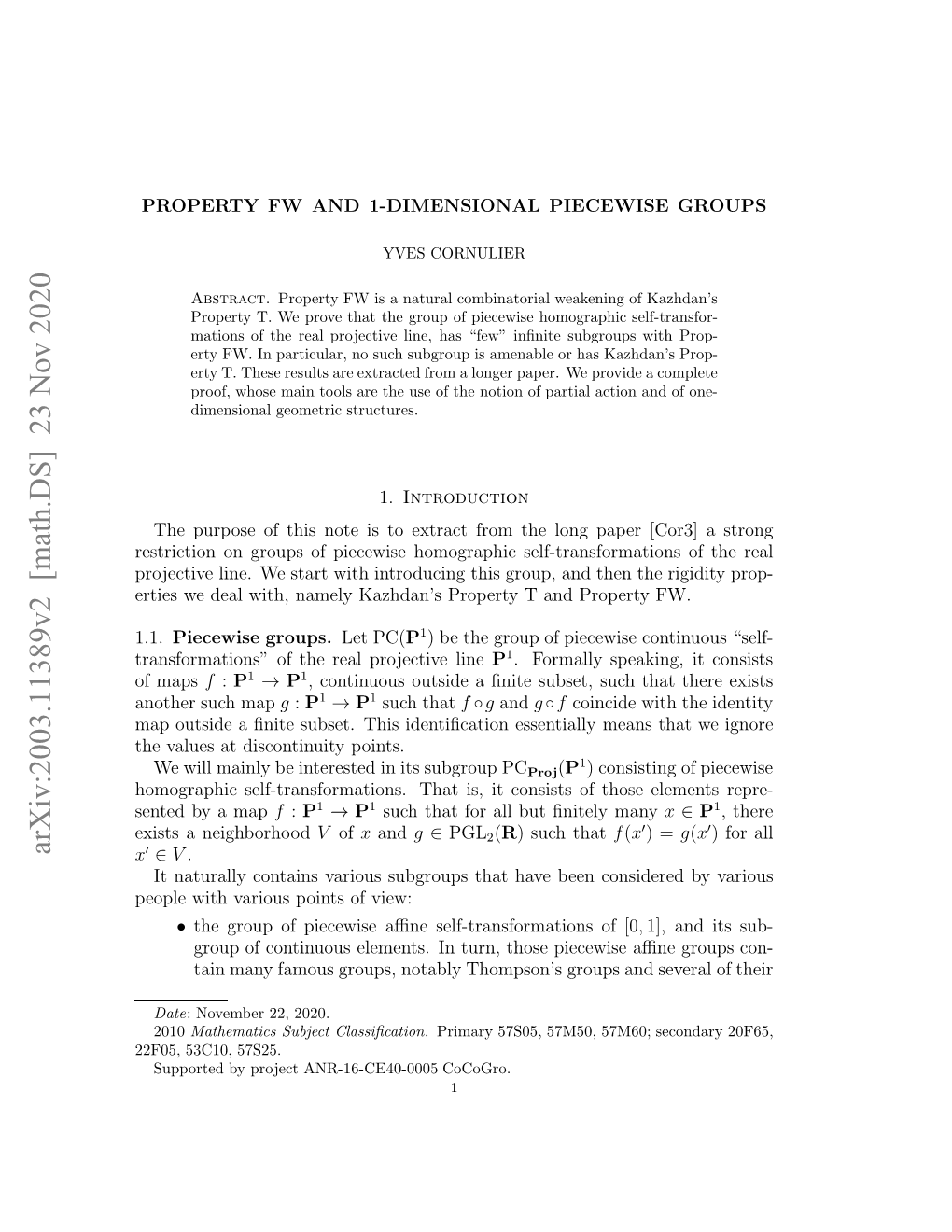 Arxiv:2003.11389V2 [Math.DS] 23 Nov 2020 Xssaneighborhood a Exists Rnfrain”O H Elpoetv Line Projective Real the of Transformations” Risw Elwt,Nml Aha’ Rprytadpoet FW