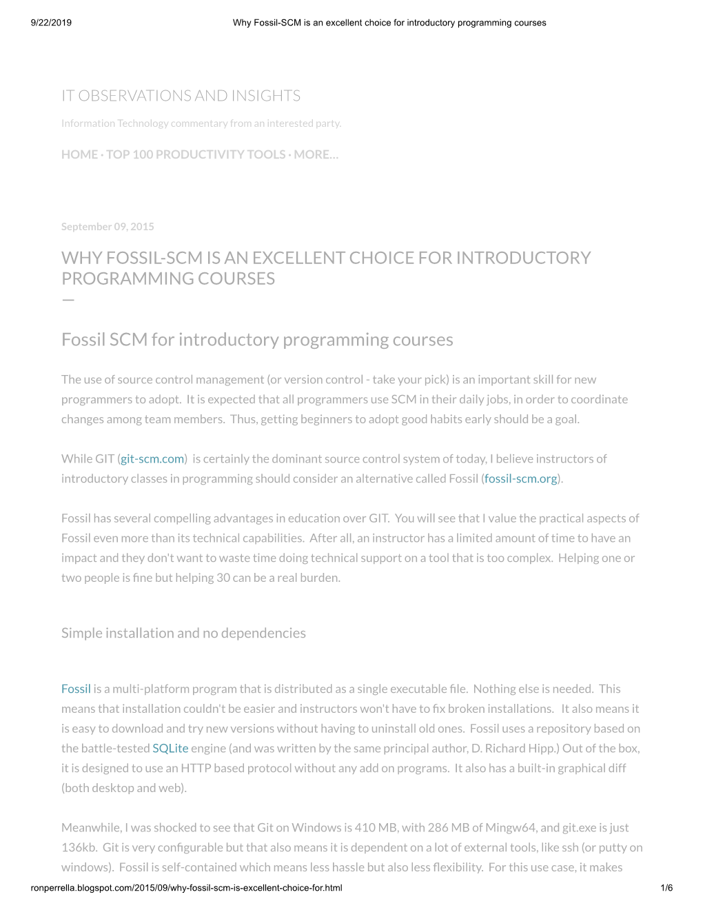 Fossil SCM for Introductory Programming Courses