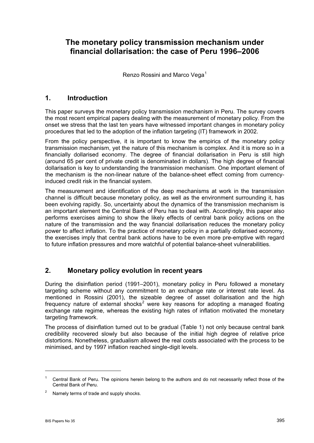 The Monetary Policy Transmission Mechanism Under Financial Dollarisation: the Case of Peru 1996–2006