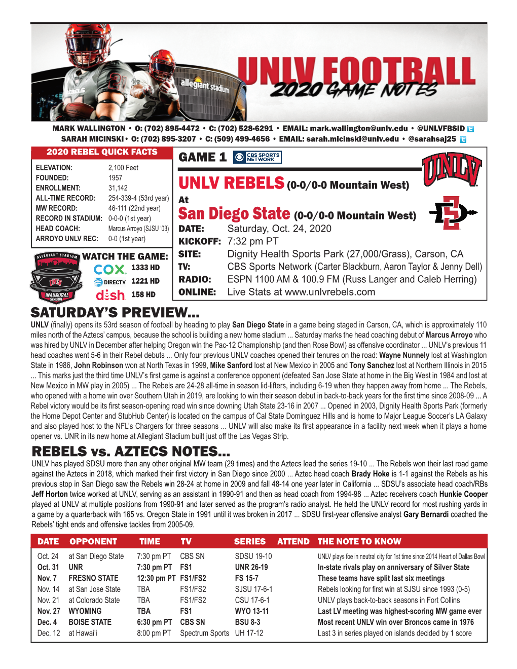 UNLV FB Week 1 Vs SDSU.Indd