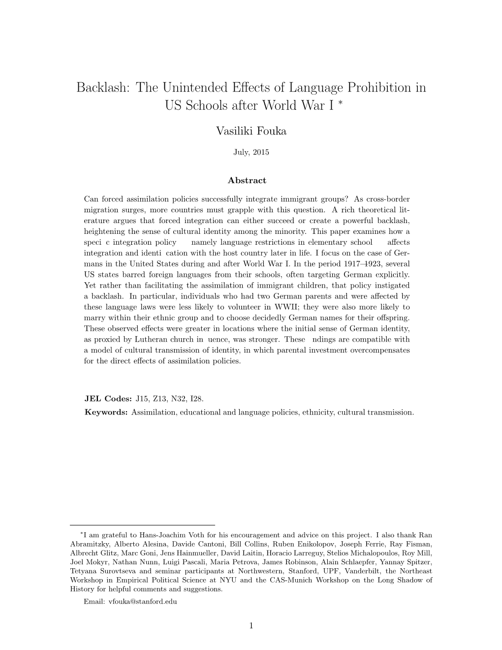 Backlash: the Unintended Effects of Language Prohibition in US Schools After World War